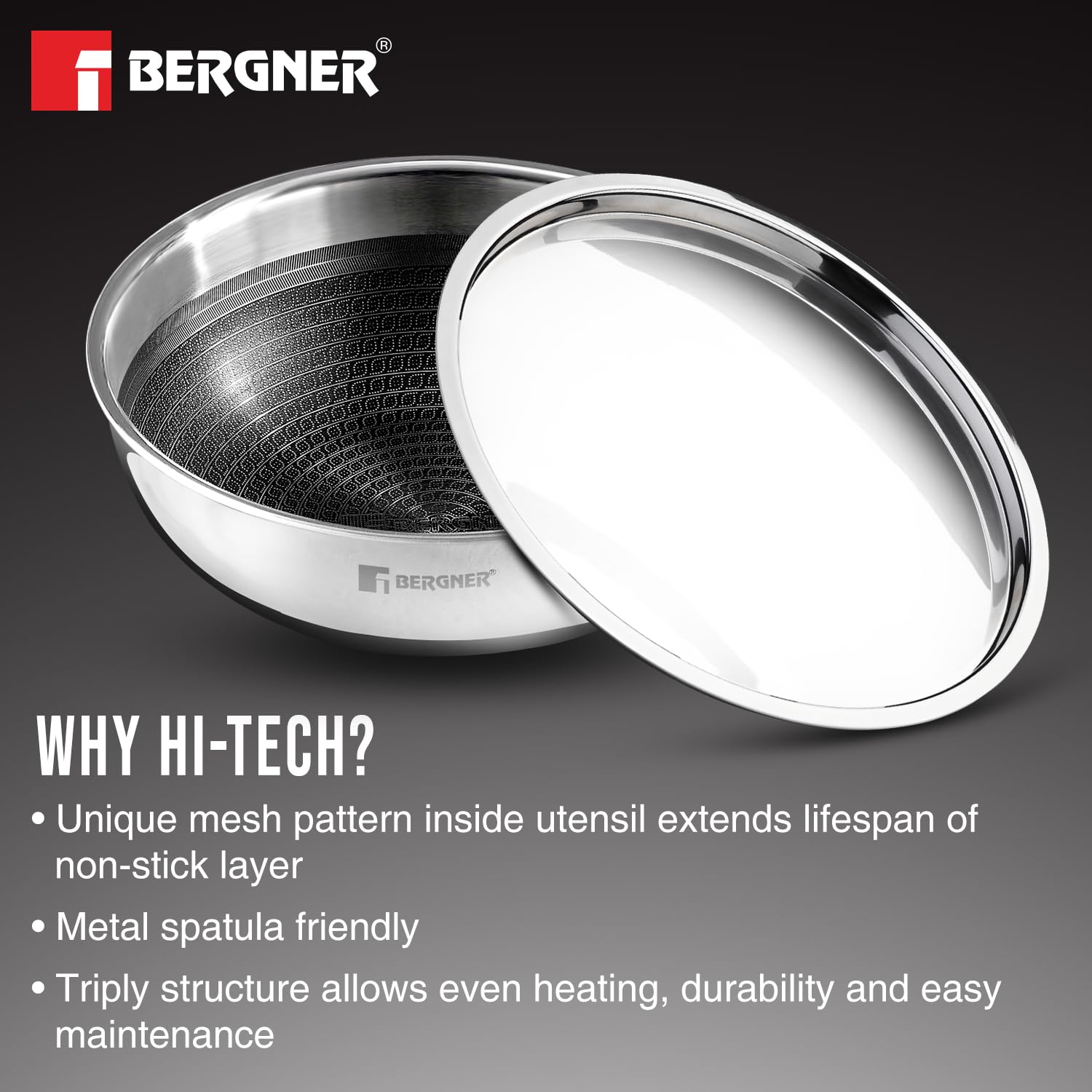 Non-Toxic and Metal Spatula Friendly Bergner Hitech Tasla