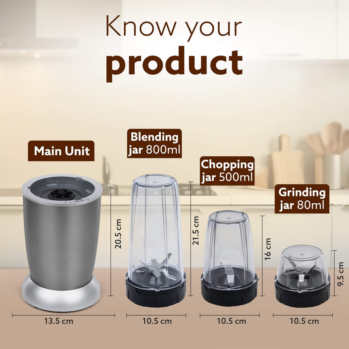 Stainless steel AGARO Nutri-Max blender with 800ml and 500ml cups for kitchen use