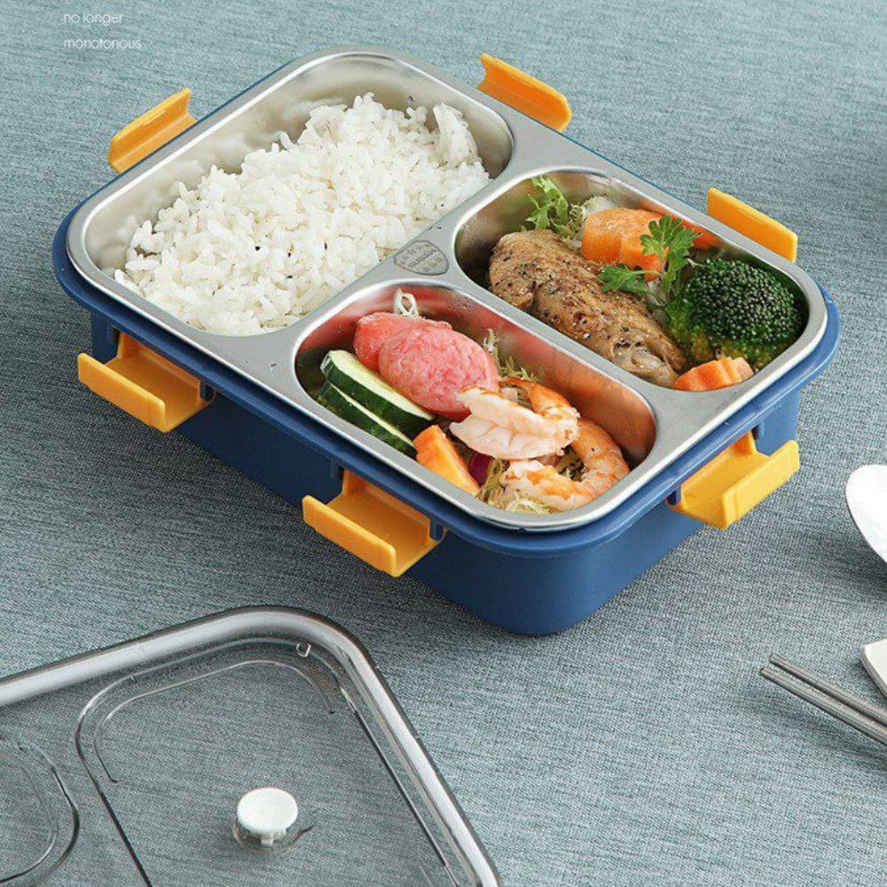 Lunch Box Compartment Stainless Steel with Spoon, for School, Lunch Box for Kids, Lunch Box for School & Office with a Fork, a Spoon and a Pair of Chopsticks