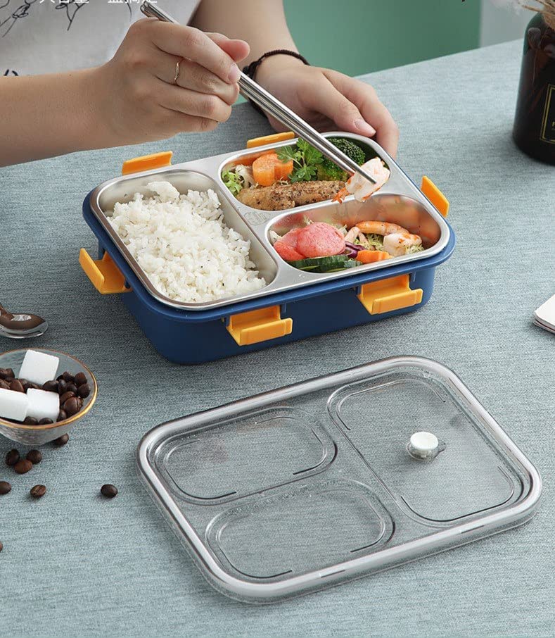 Lunch Box Compartment Stainless Steel with Spoon, for School, Lunch Box for Kids, Lunch Box for School & Office with a Fork, a Spoon and a Pair of Chopsticks