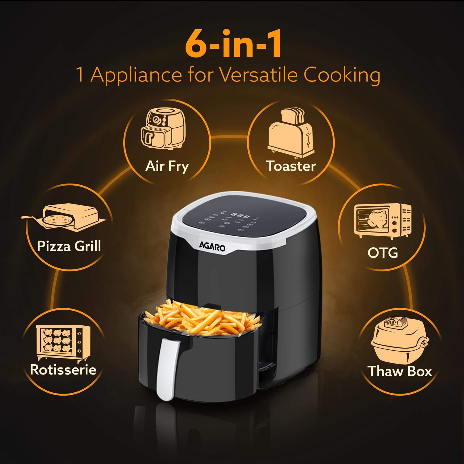 AGARO Galaxy Digital Air Fryer 4.5L | 1400W Power | 7 Preset Programs