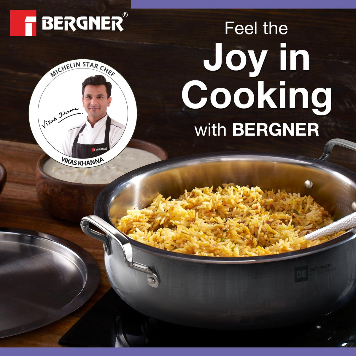 Bergner Essentials TriPly Biryani Handi with Lid, Induction & Gas Compatible