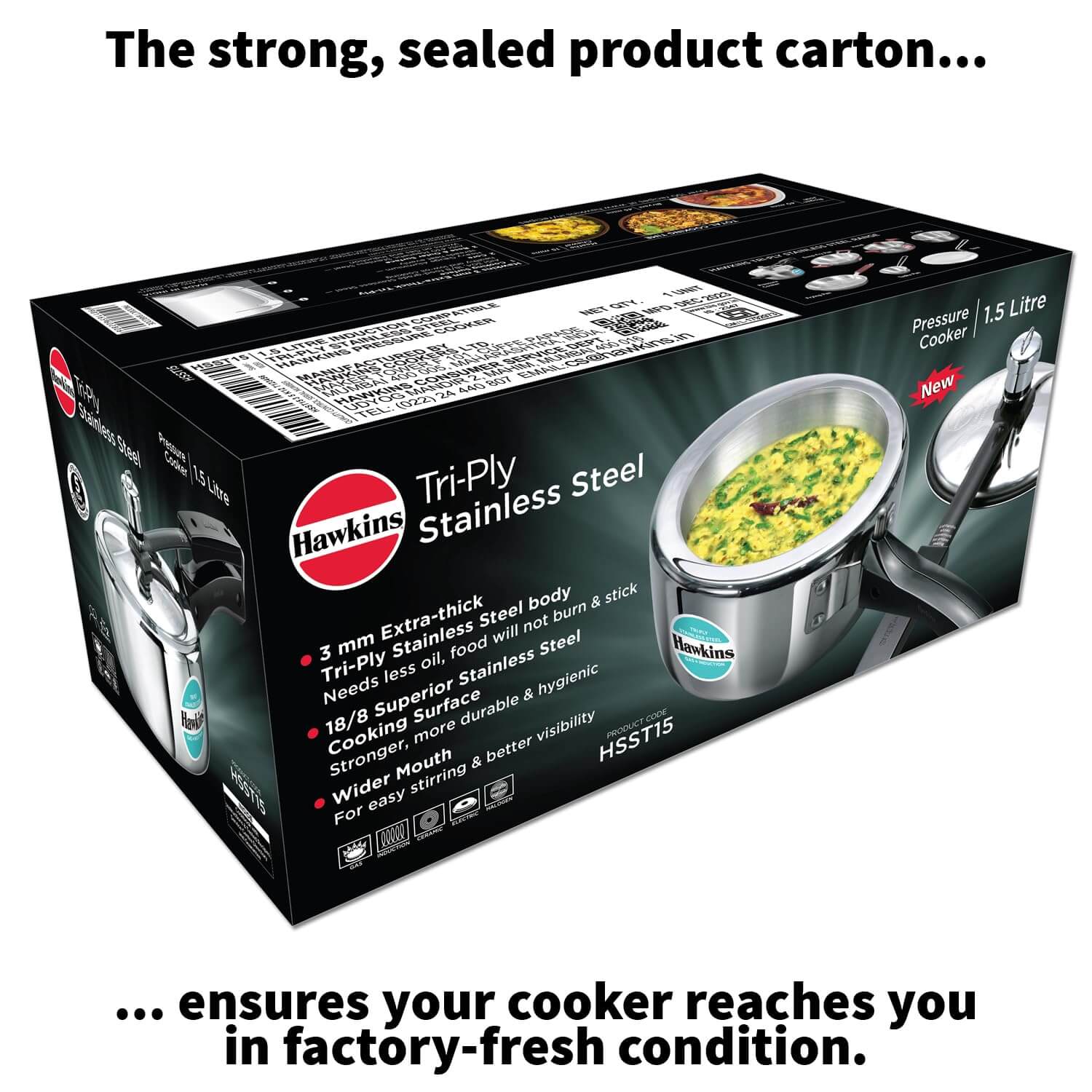 Hawkins Triply Stainless Steel Pressure Cooker - Inner Lid, Induction Compatible with 3mm Extra-Thick Base