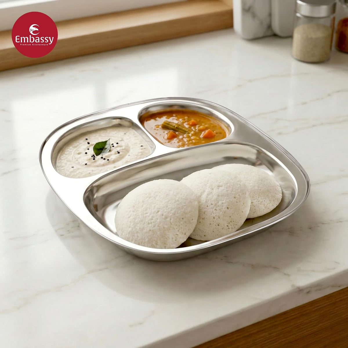 Embassy Dynasty Plate Deluxe 3-Compartment Stainless Steel Plate