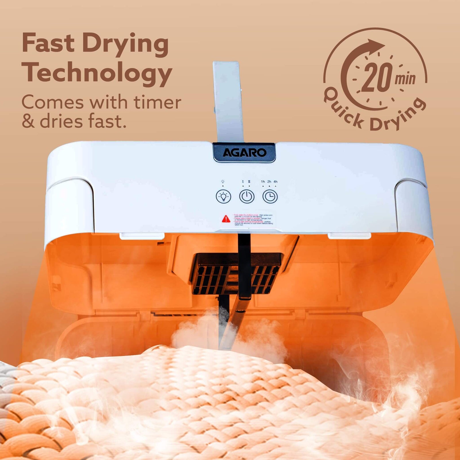 agaro cloth Drying machine with text highlighting fast drying technology and quick drying time, brand 'AGARO' visible.