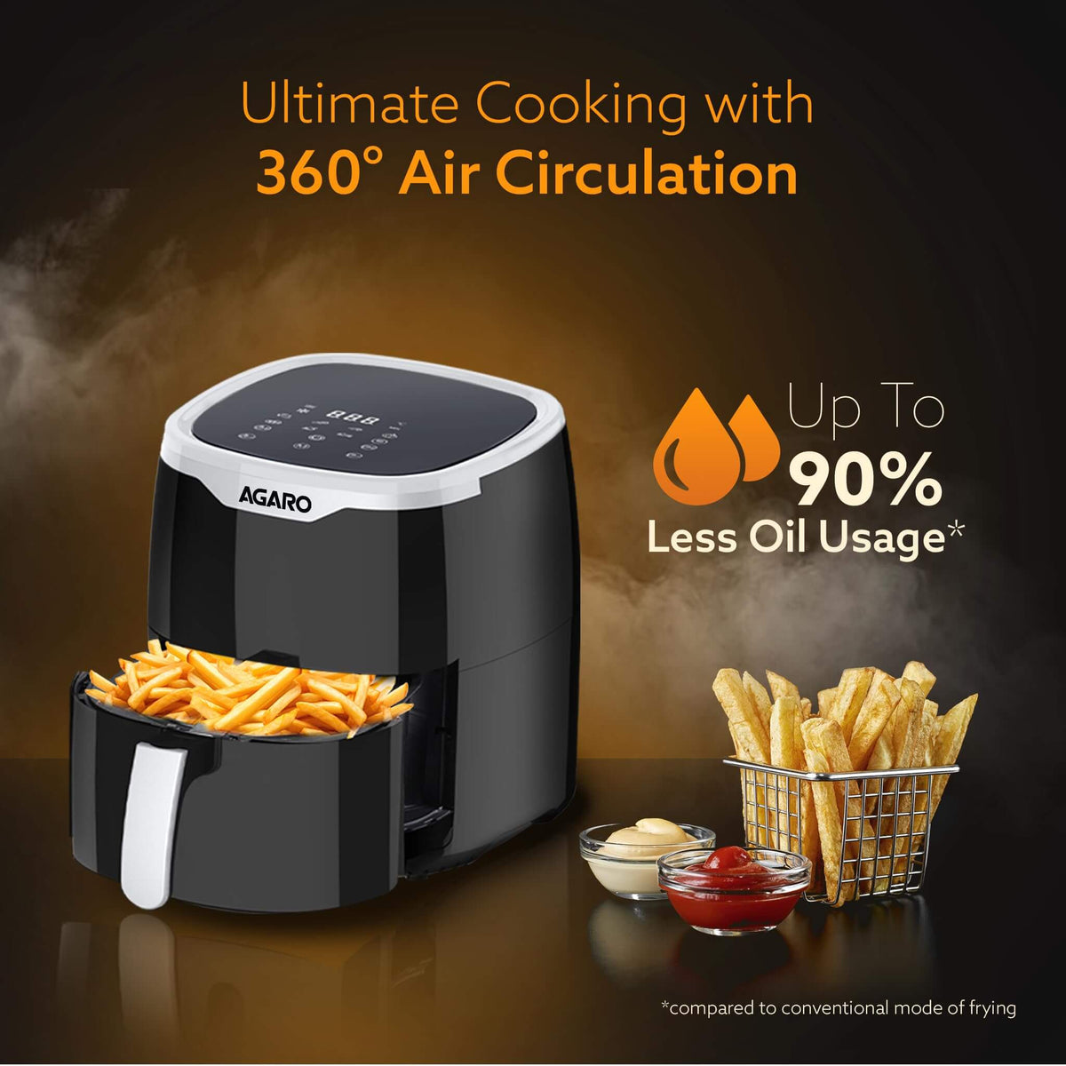 AGARO Galaxy Digital Air Fryer 4.5L | 1400W Power | 7 Preset Programs