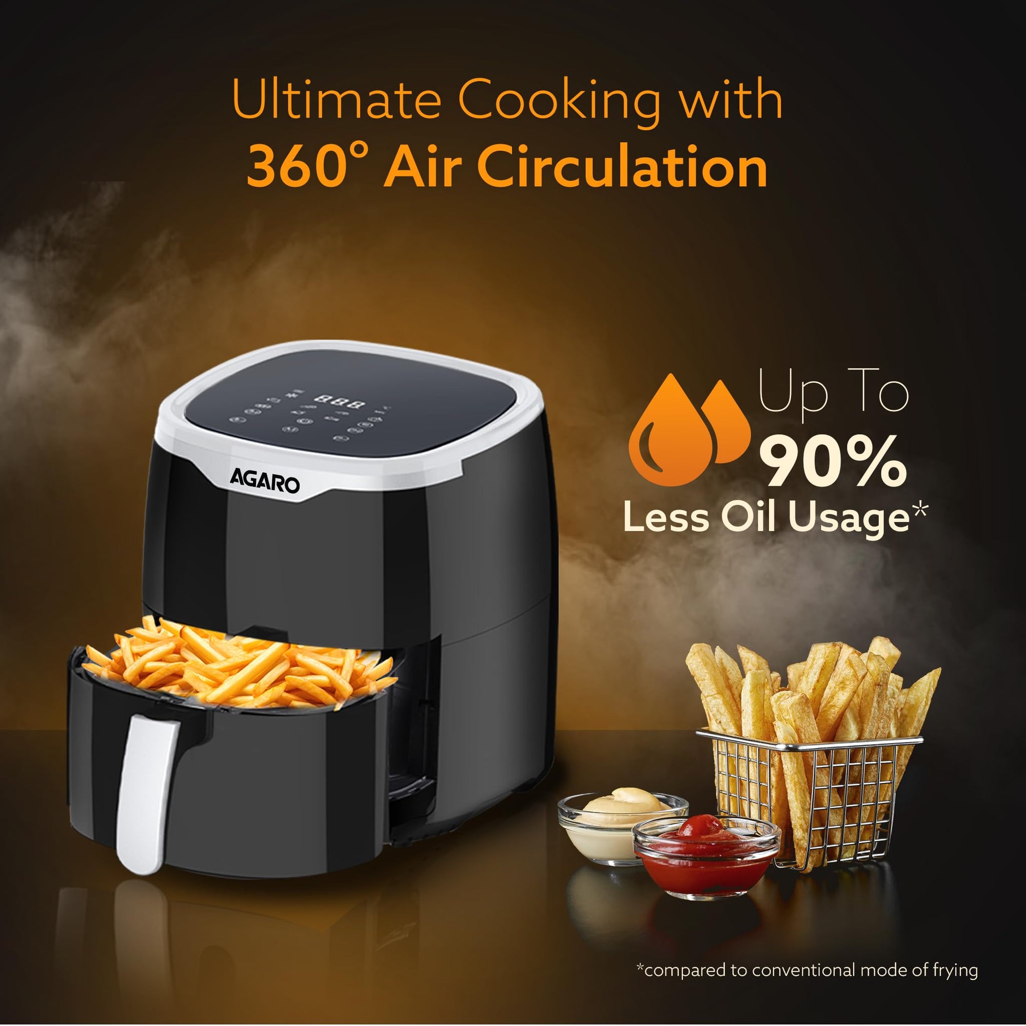 AGARO Galaxy Digital Air Fryer 4.5L | 1400W Power | 7 Preset Programs