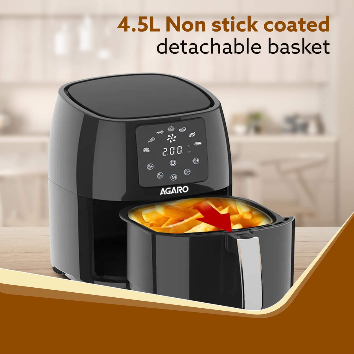 AGARO Sapphire 4.5L Digital Air Fryer with Touch Control & 7 Preset Programs