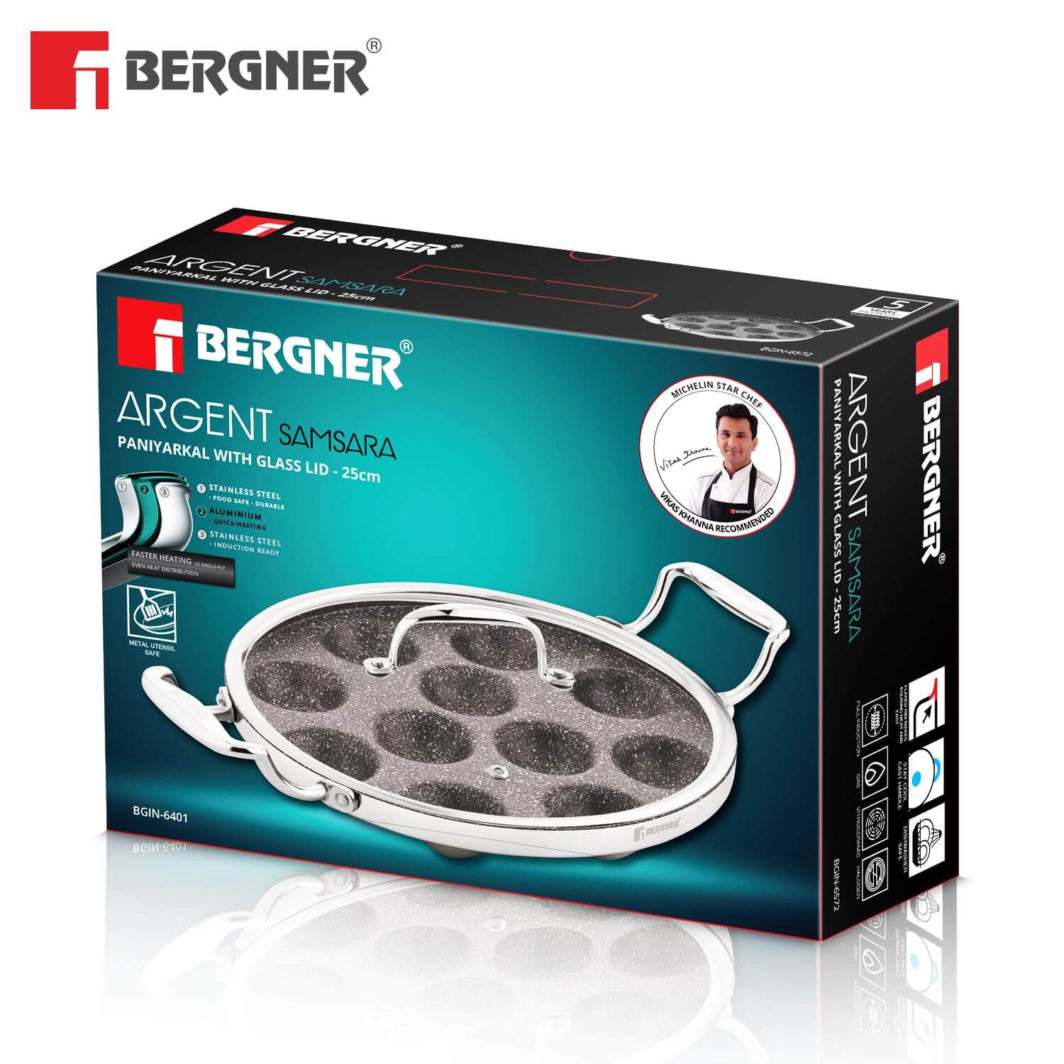 Bergner Stainless Steel Paniyarakkal with Quantanium Non-Stick Coating – Healthy Cooking