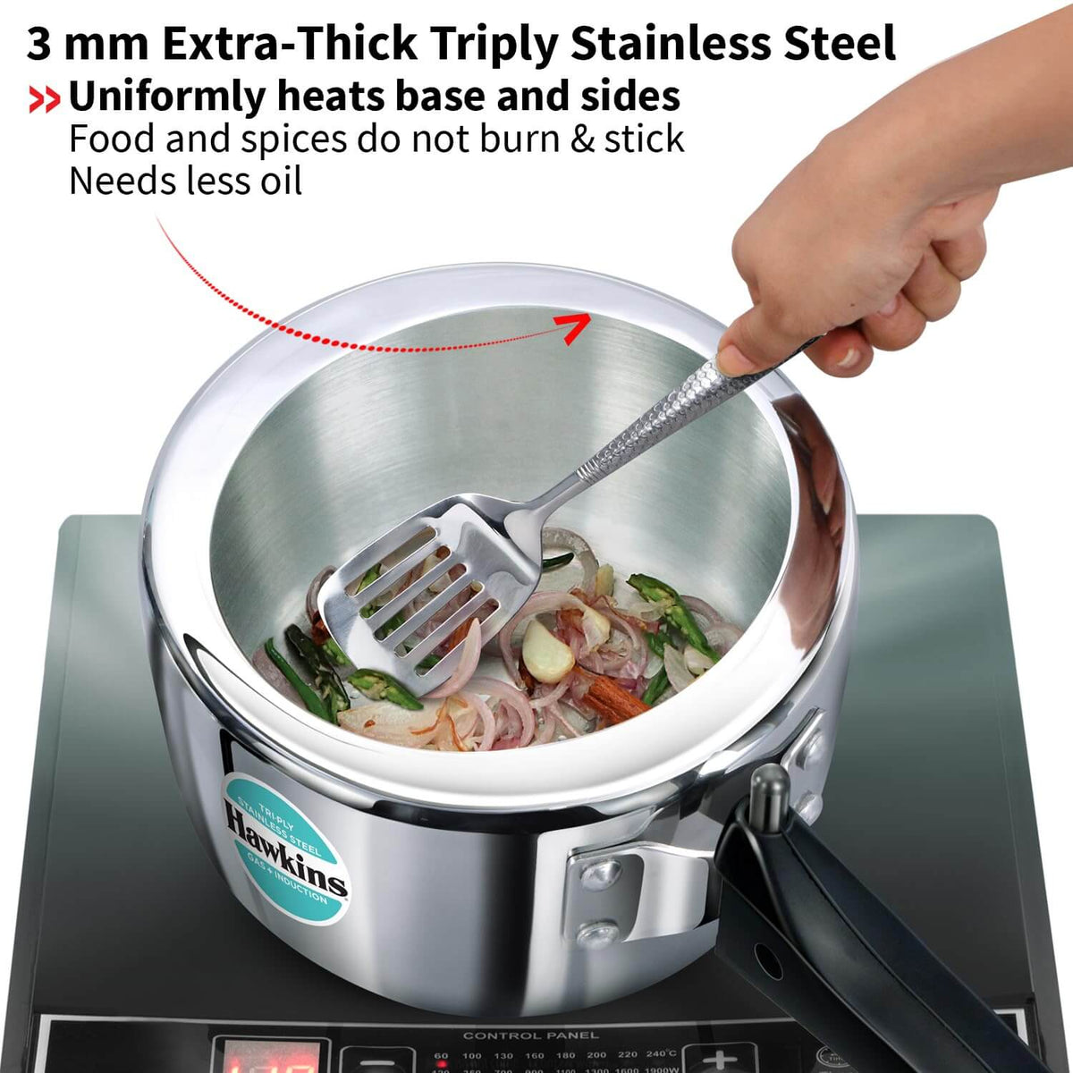 Hawkins Triply Stainless Steel Pressure Cooker - Inner Lid, Induction Compatible with 3mm Extra-Thick Base
