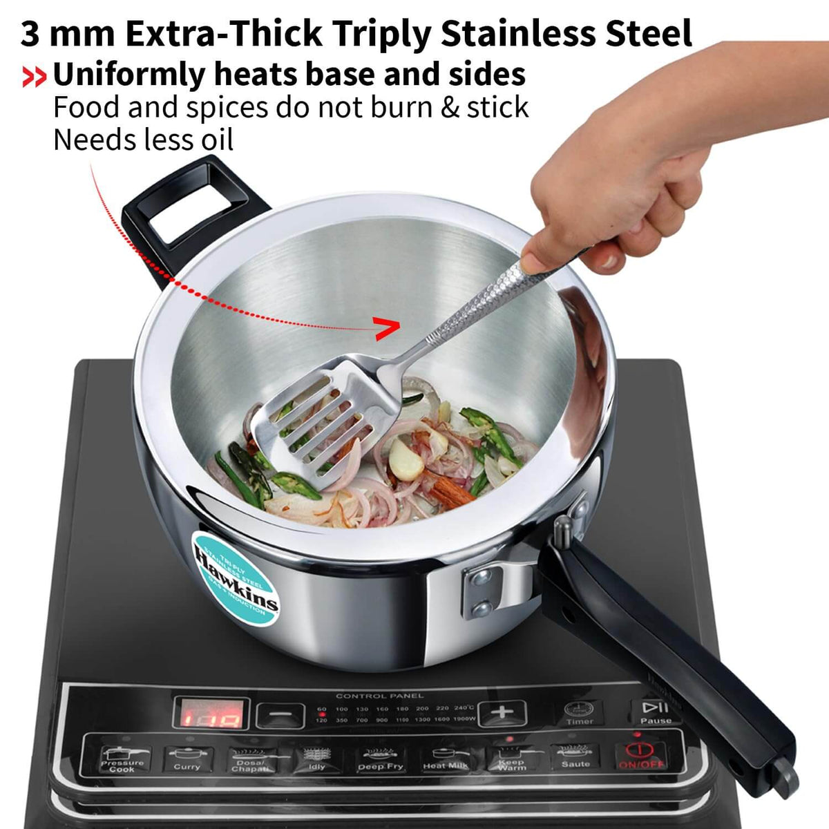 Hawkins Triply Stainless Steel Pressure Cooker - Inner Lid, Induction Compatible with 3mm Extra-Thick Base