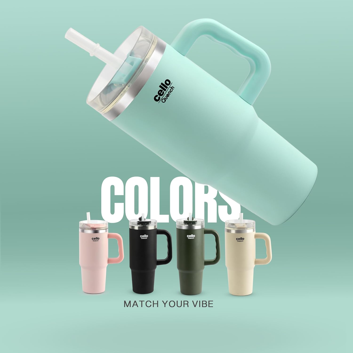 Cello Quench Insulated Stainless Steel Tumbler 550ml with Straw & Handle