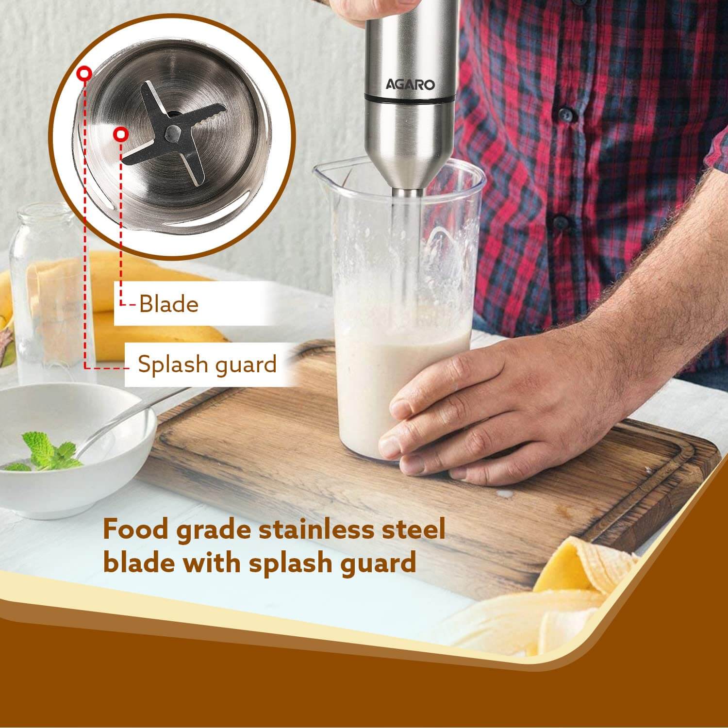 Black AGARO Hand Blender with detachable shaft and protective guard