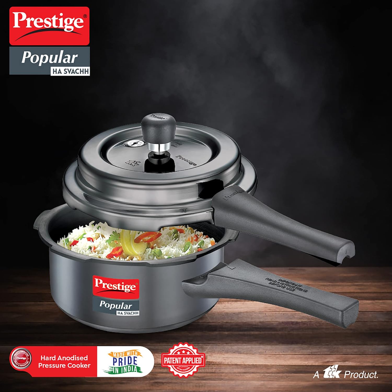 Prestige Popular Svachh Hard Anodised Outer Lid Pressure Cooker - Black