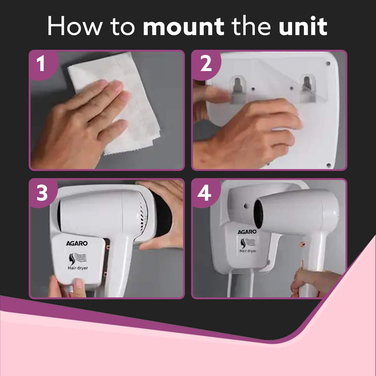 AGARO HD1417 Hair Dryer installed in a bathroom