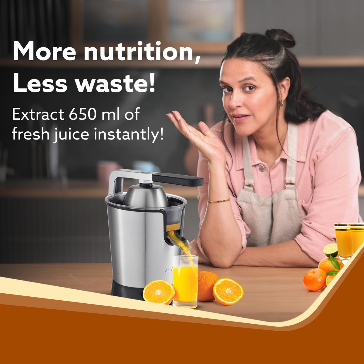 AGARO Regency Electric Citrus Juicer 350w Steel with Pulp Control