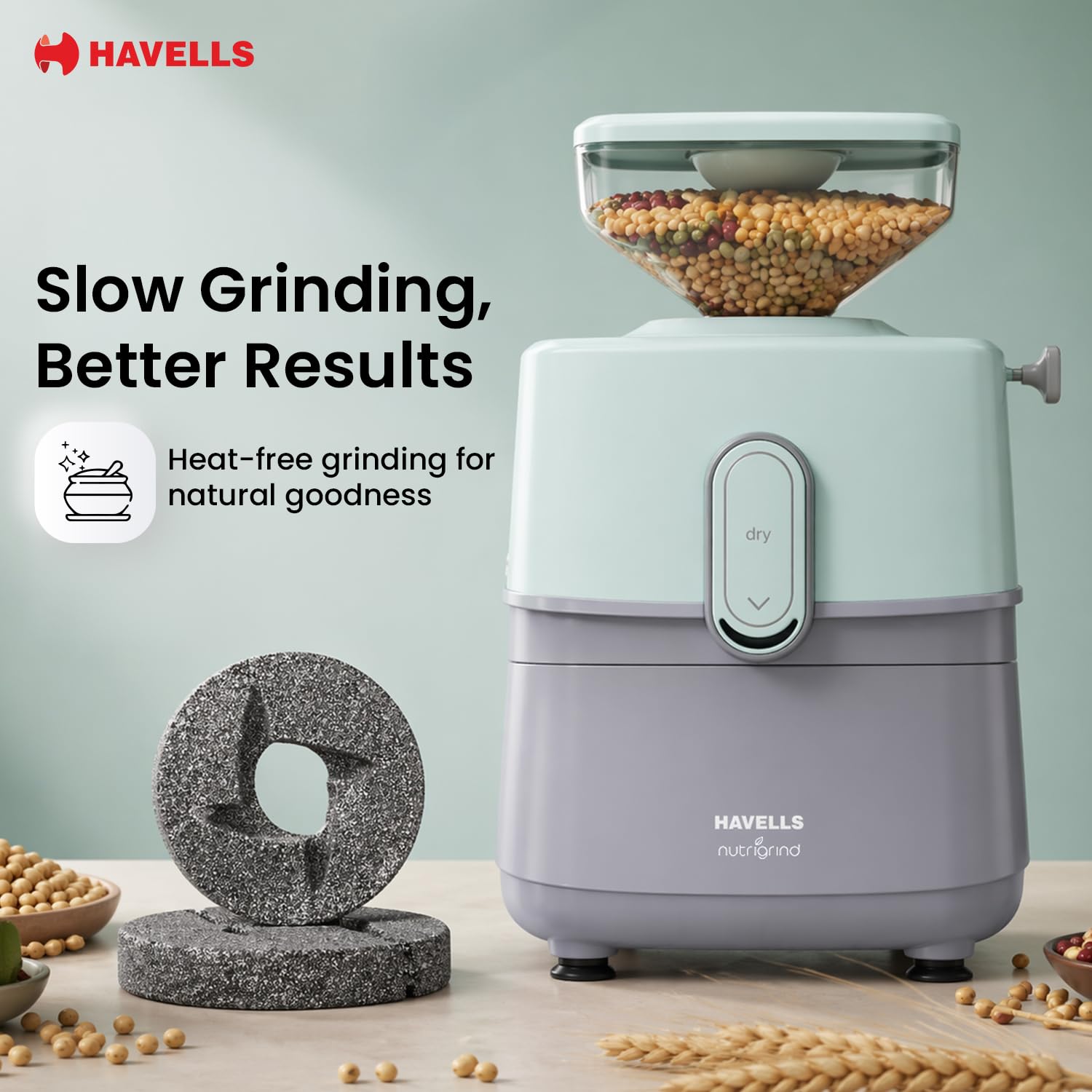 Havells Nutrigrind grinding stones for coarse and fine atta texture
