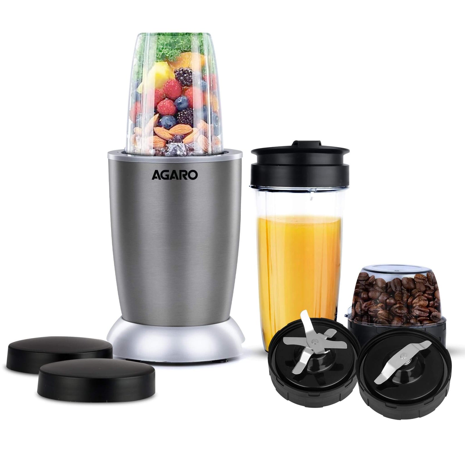 AGARO Nutri-Max 1000W Personal Blender with stainless steel body and multiple cups