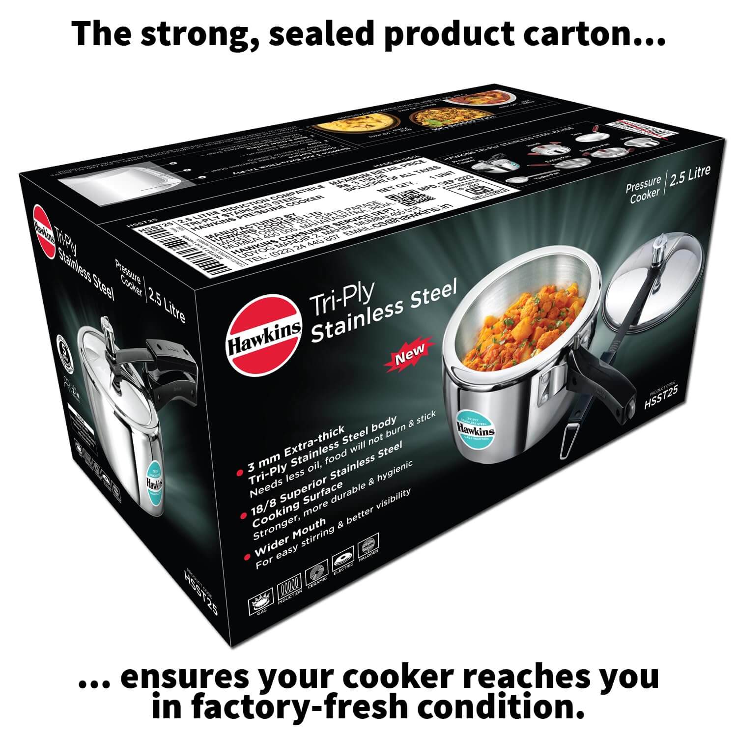 Hawkins Triply Stainless Steel Pressure Cooker - Inner Lid, Induction Compatible with 3mm Extra-Thick Base