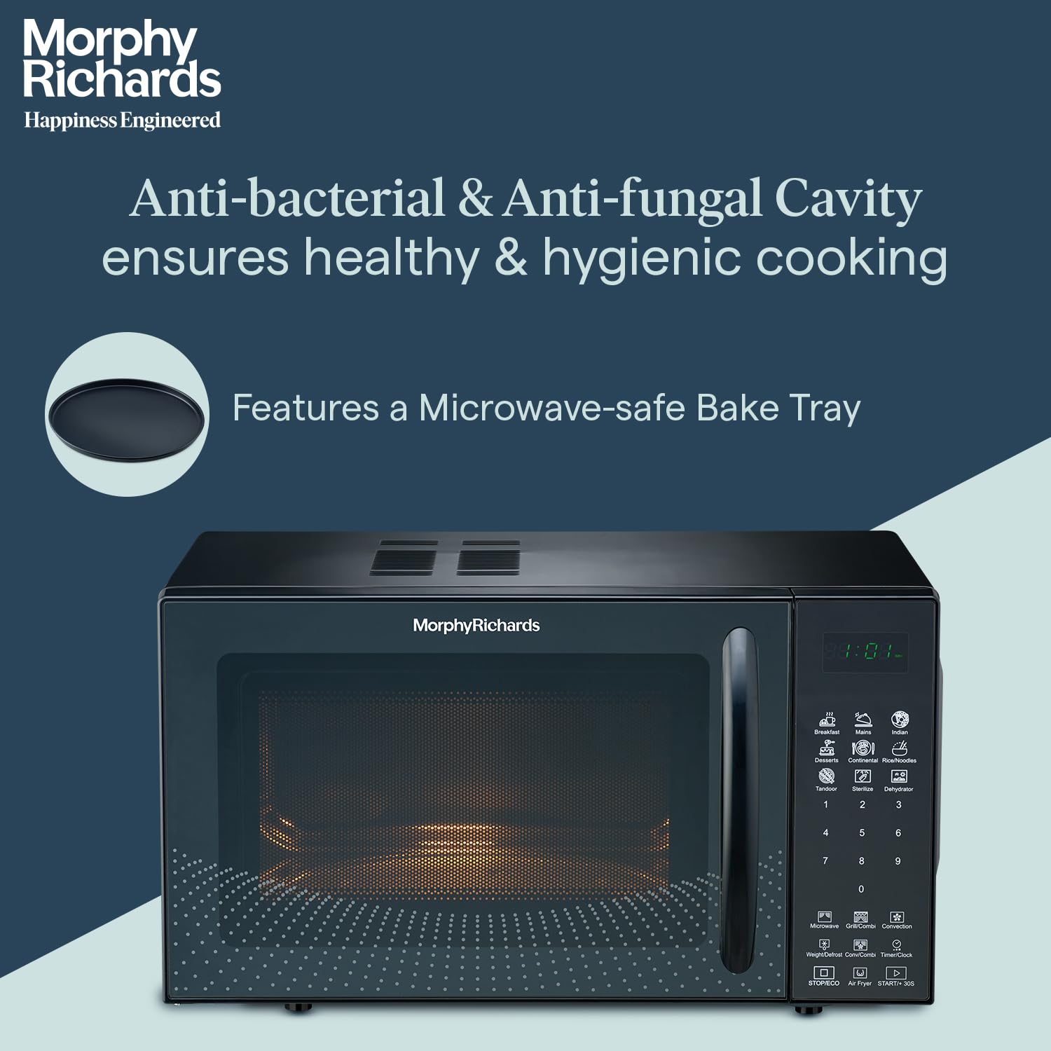 Morphy Richards Air 23Cgad Convection Microwave Oven for Kitchen, with in-Built Air Fryer & Dehydrator|23 Litre with 220 Autocook Menu