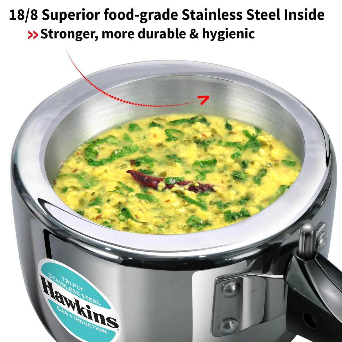 Hawkins Triply Stainless Steel Pressure Cooker - Inner Lid, Induction Compatible with 3mm Extra-Thick Base