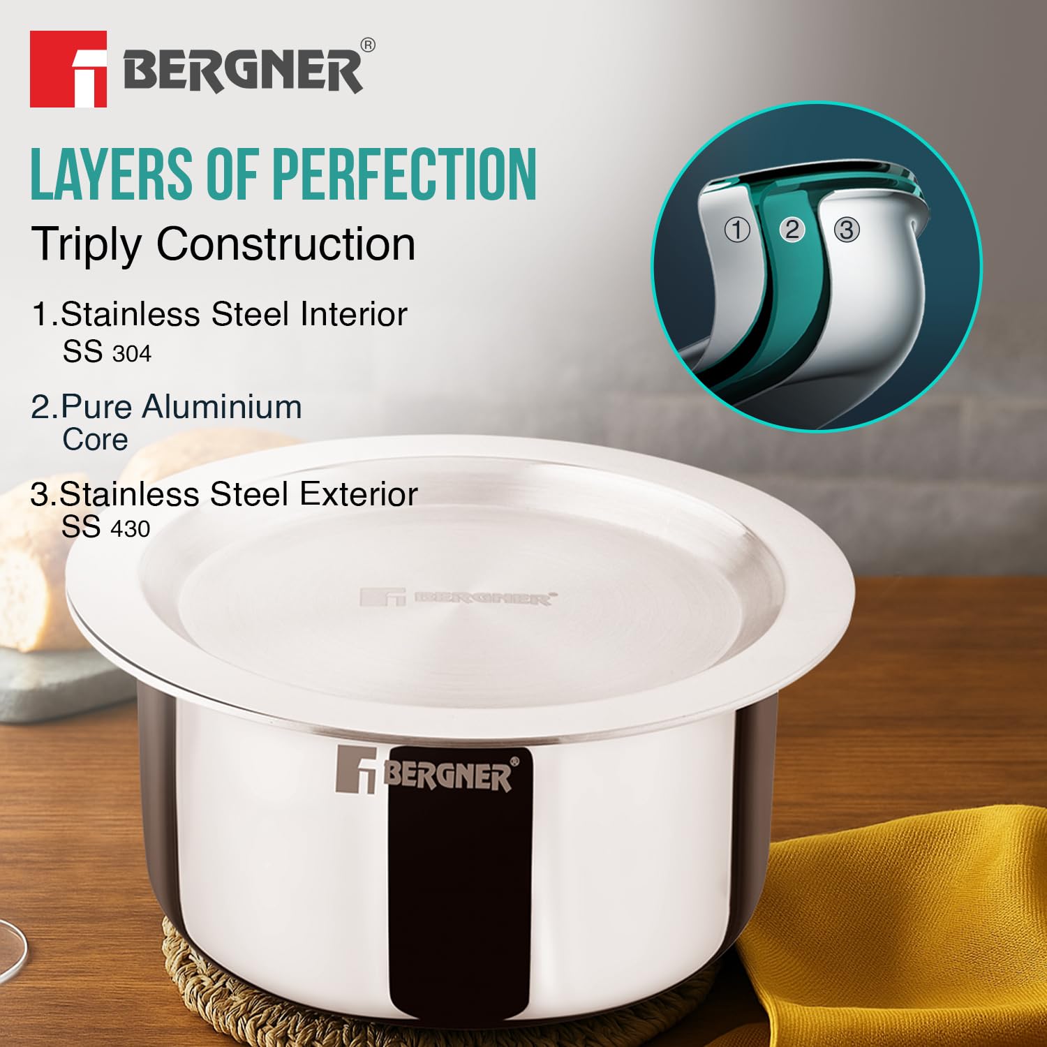 Bergner 3-piece cookware set for healthy cooking with less oil