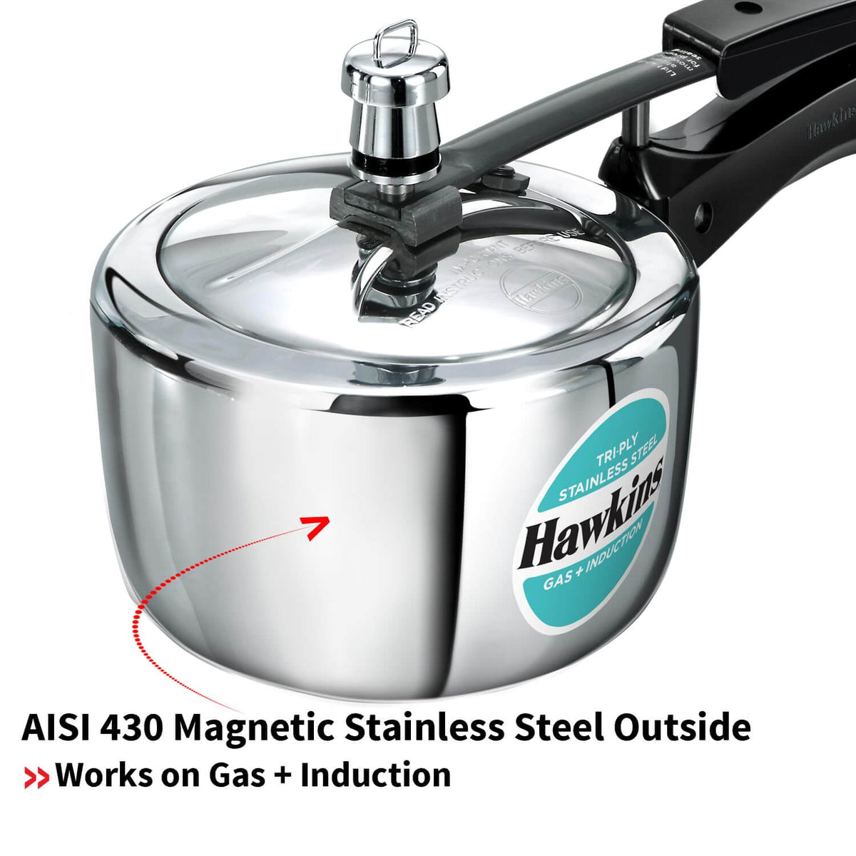 Hawkins Triply Stainless Steel Pressure Cooker - Inner Lid, Induction Compatible with 3mm Extra-Thick Base