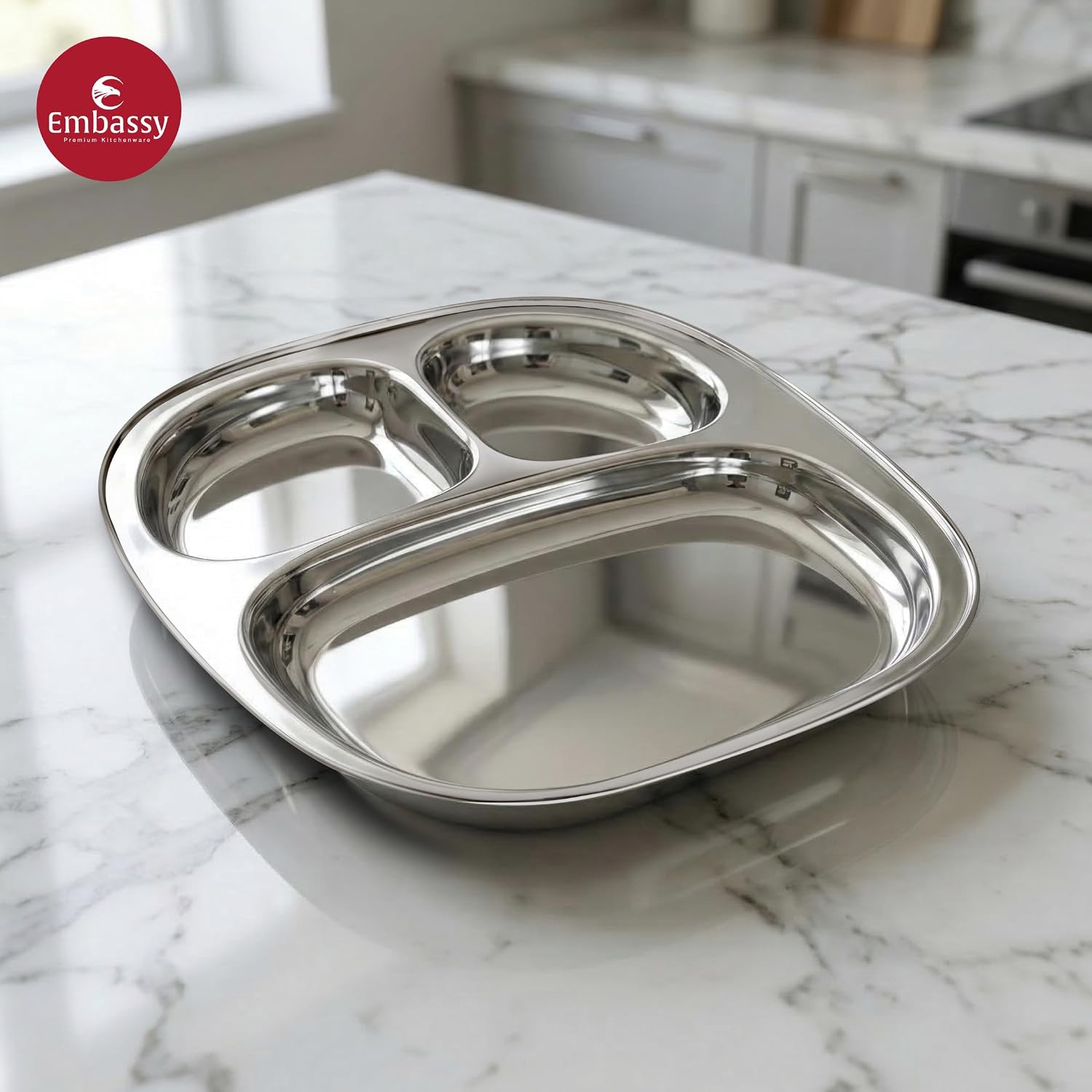 Embassy Dynasty Plate Deluxe 3-Compartment Stainless Steel Plate