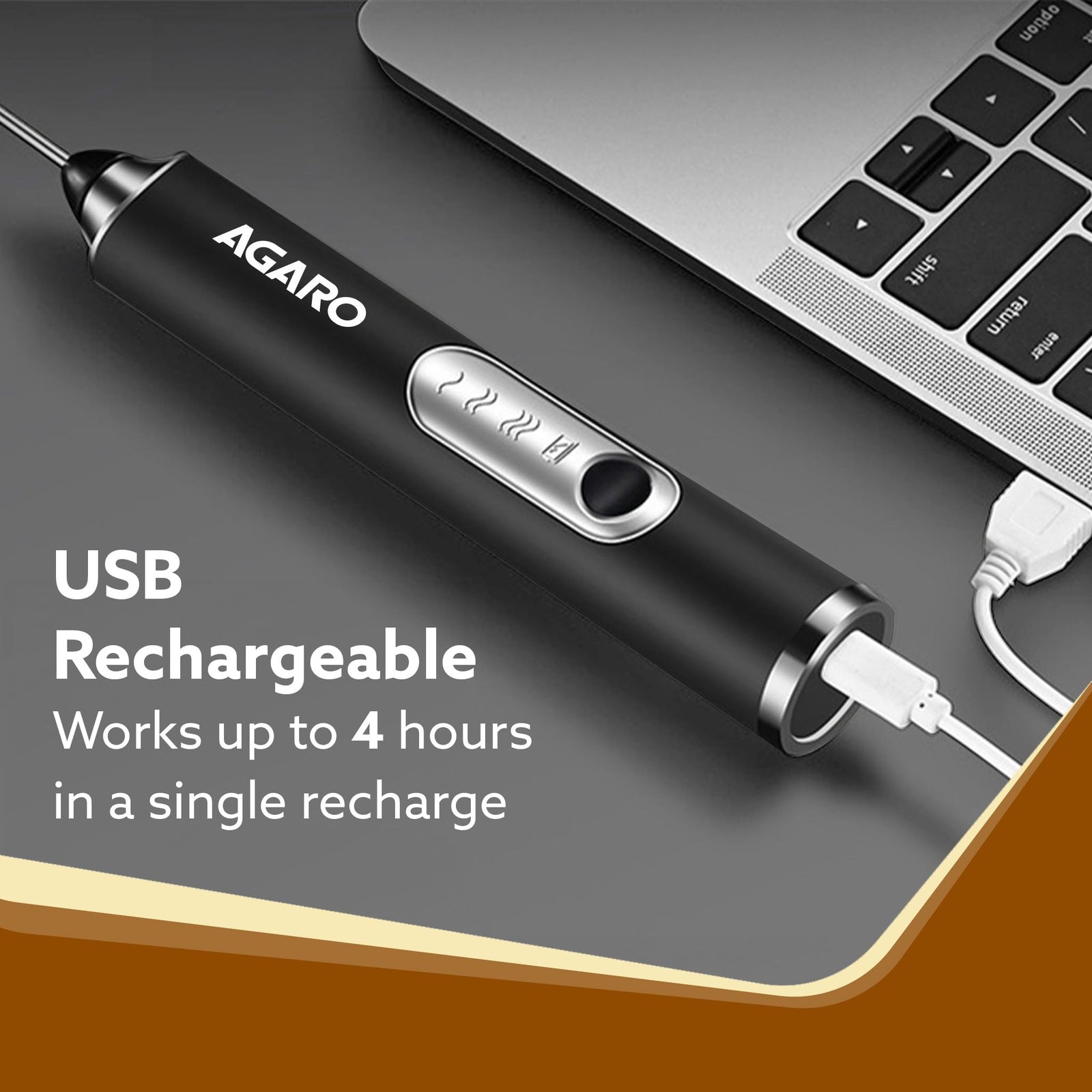 AGARO Royal Milk Frother with USB cable for rechargeable battery