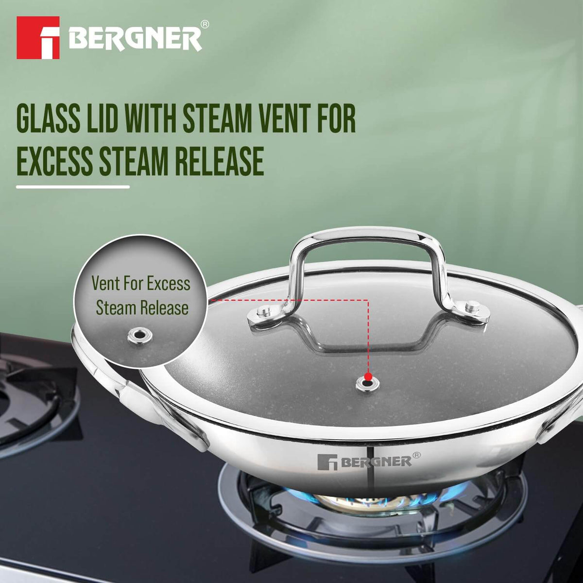 Bergner triply stainless steel appam pan with professional non-stick coating