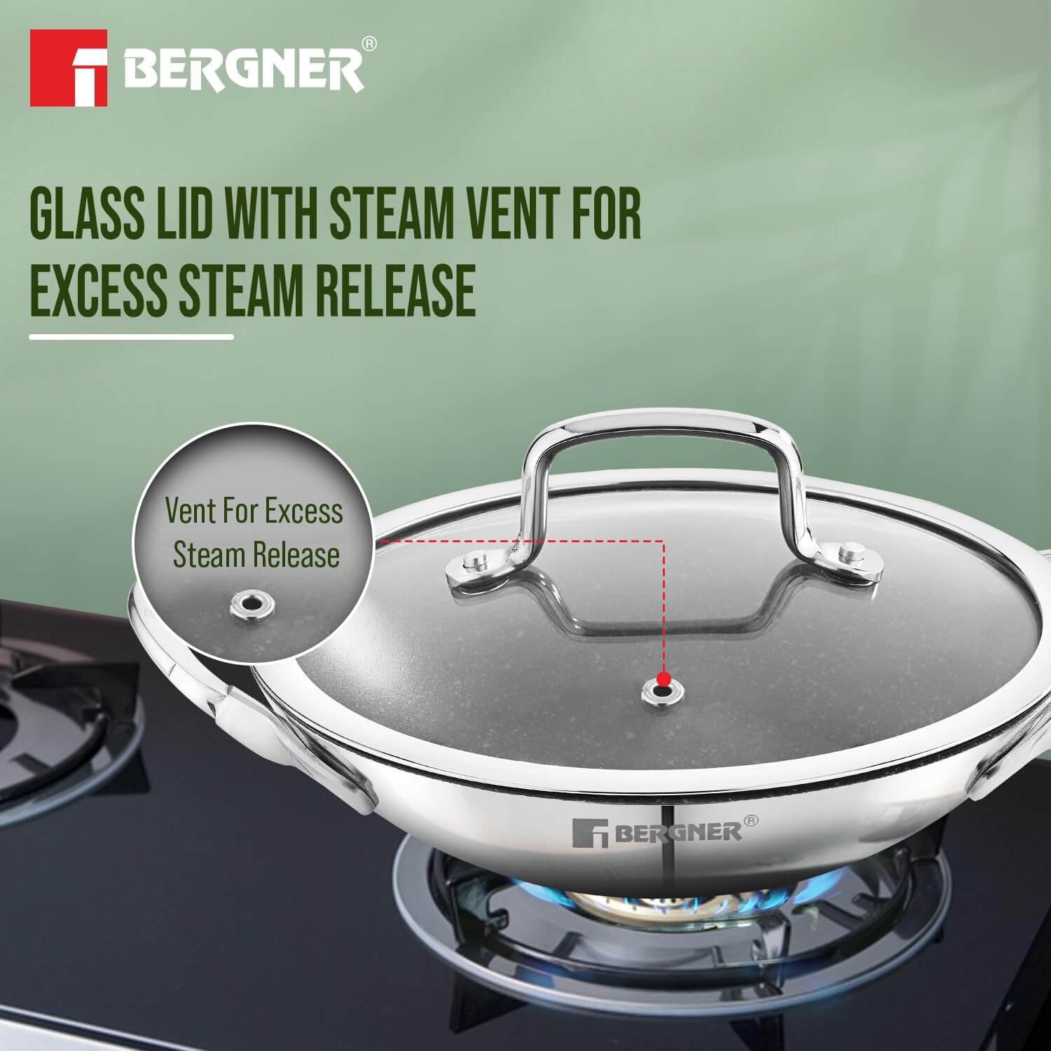Bergner triply stainless steel appam pan with professional non-stick coating