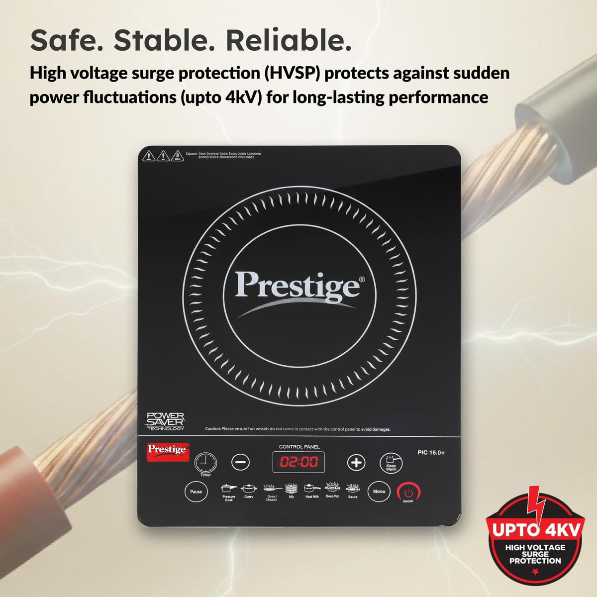 Prestige PIC 15.0 Plus flat tempered glass induction cooktop top view

