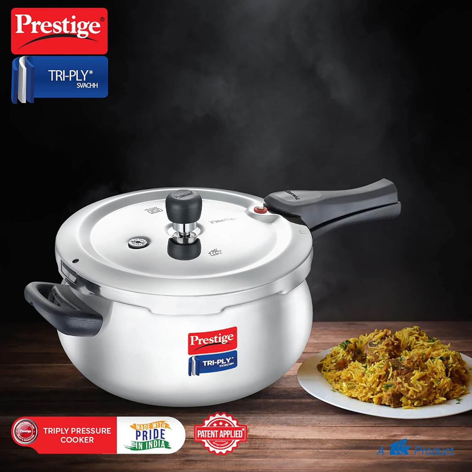 Prestige Svachh Triply Induction Base Outer Lid Pressure Cooker - Deep Lid, Spillage Control, 5-Year Warranty