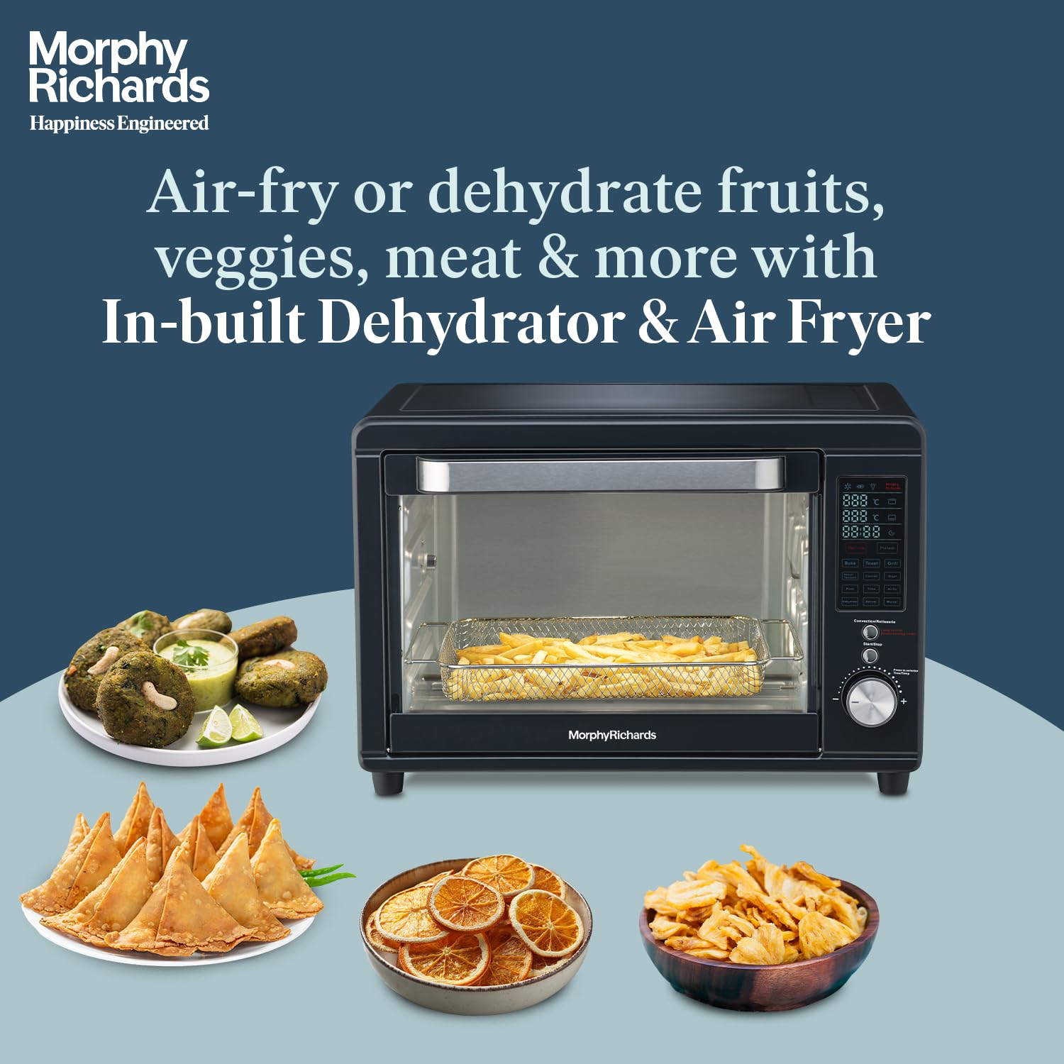 Morphy Richards 29L Digital OTG Oven | 13 Preset Menu | ir Fryer, Dehydrator & Rotisserie | 2000W Deep Blue (29RCAD DIGI)