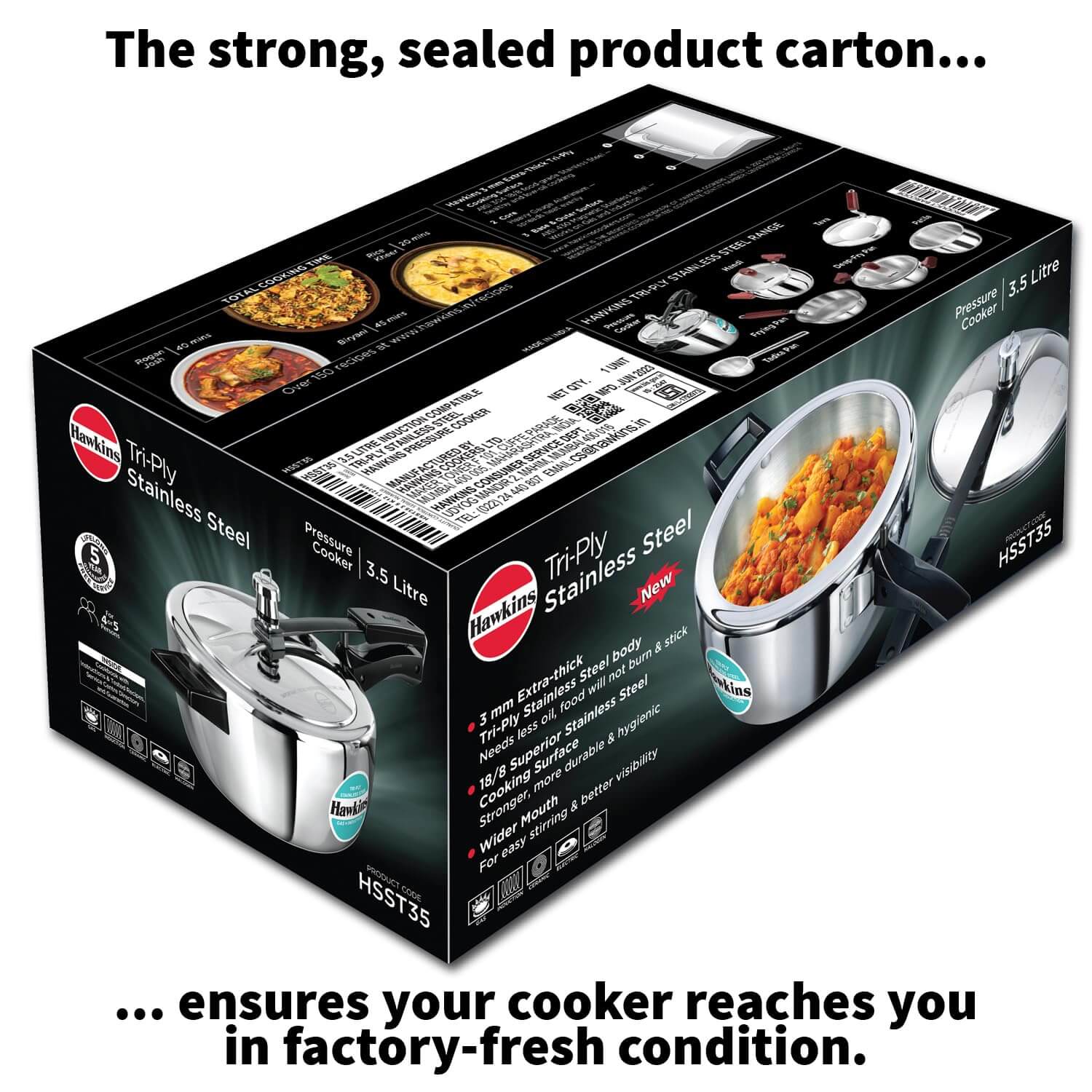 Hawkins Triply Stainless Steel Pressure Cooker - Inner Lid, Induction Compatible with 3mm Extra-Thick Base