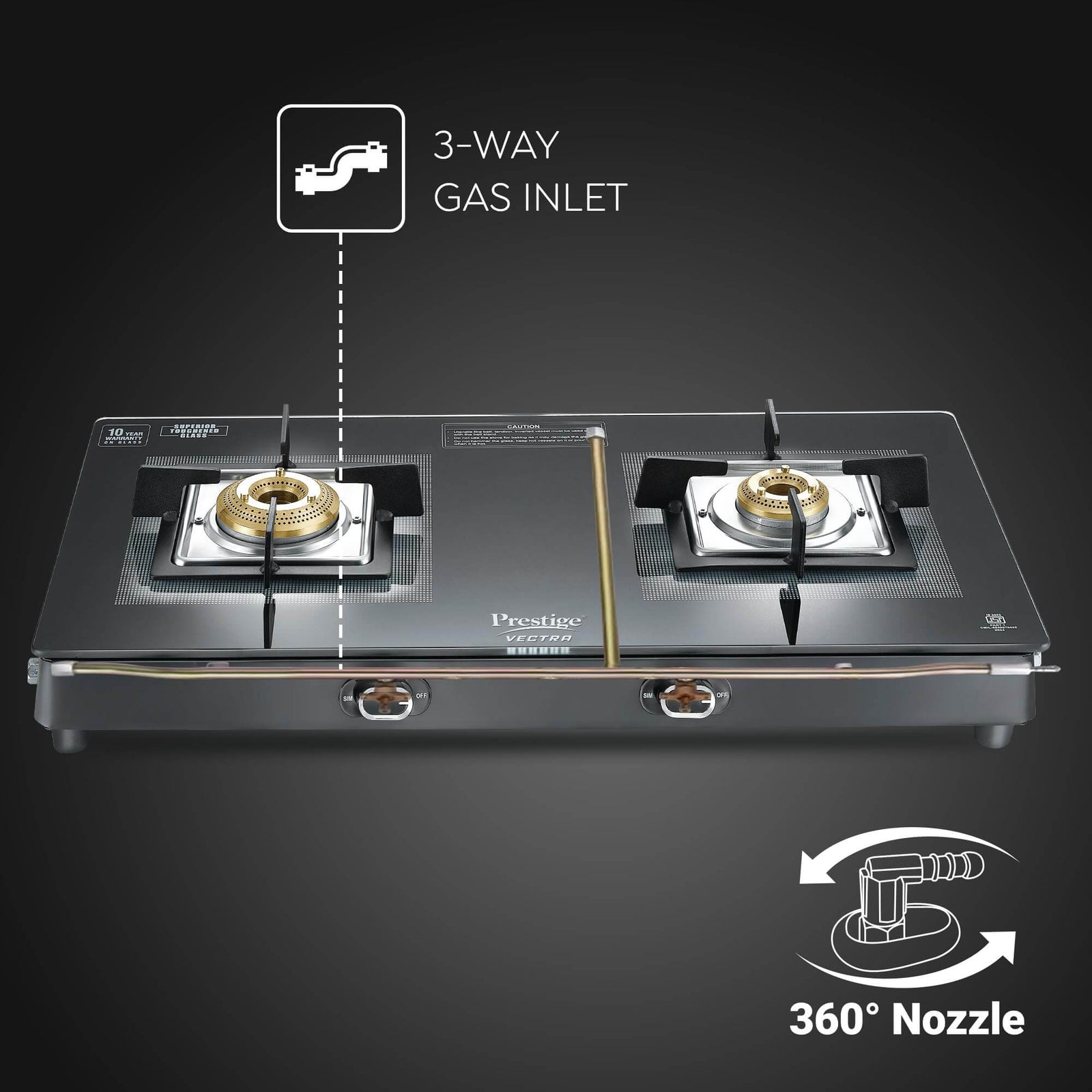 Prestige Vectra 2 Burner Gas Stove - Stylish Black Glasstop