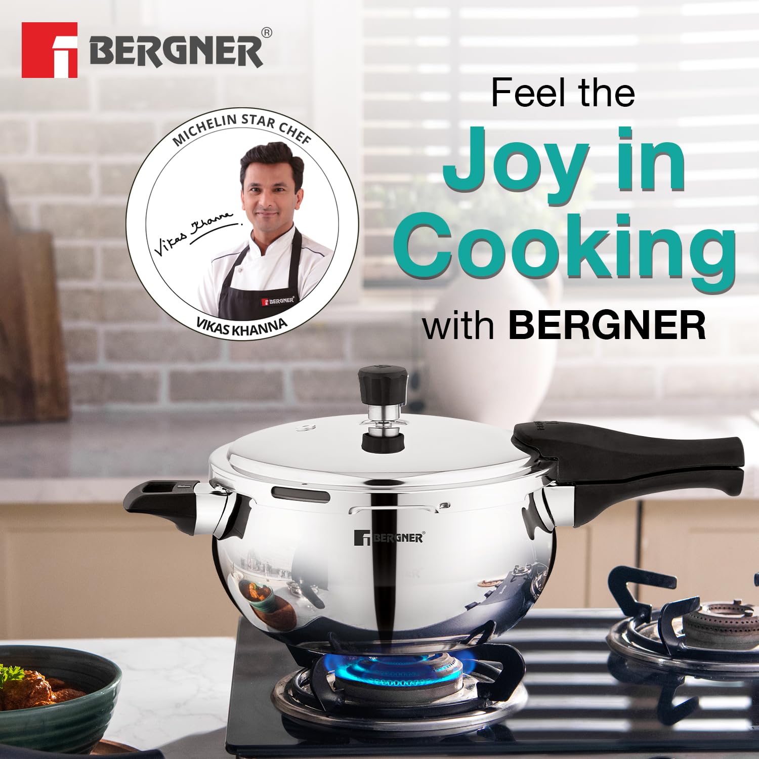 Bergner Paarth Tri-Ply Steel Pressure Cooker with Glass Lid