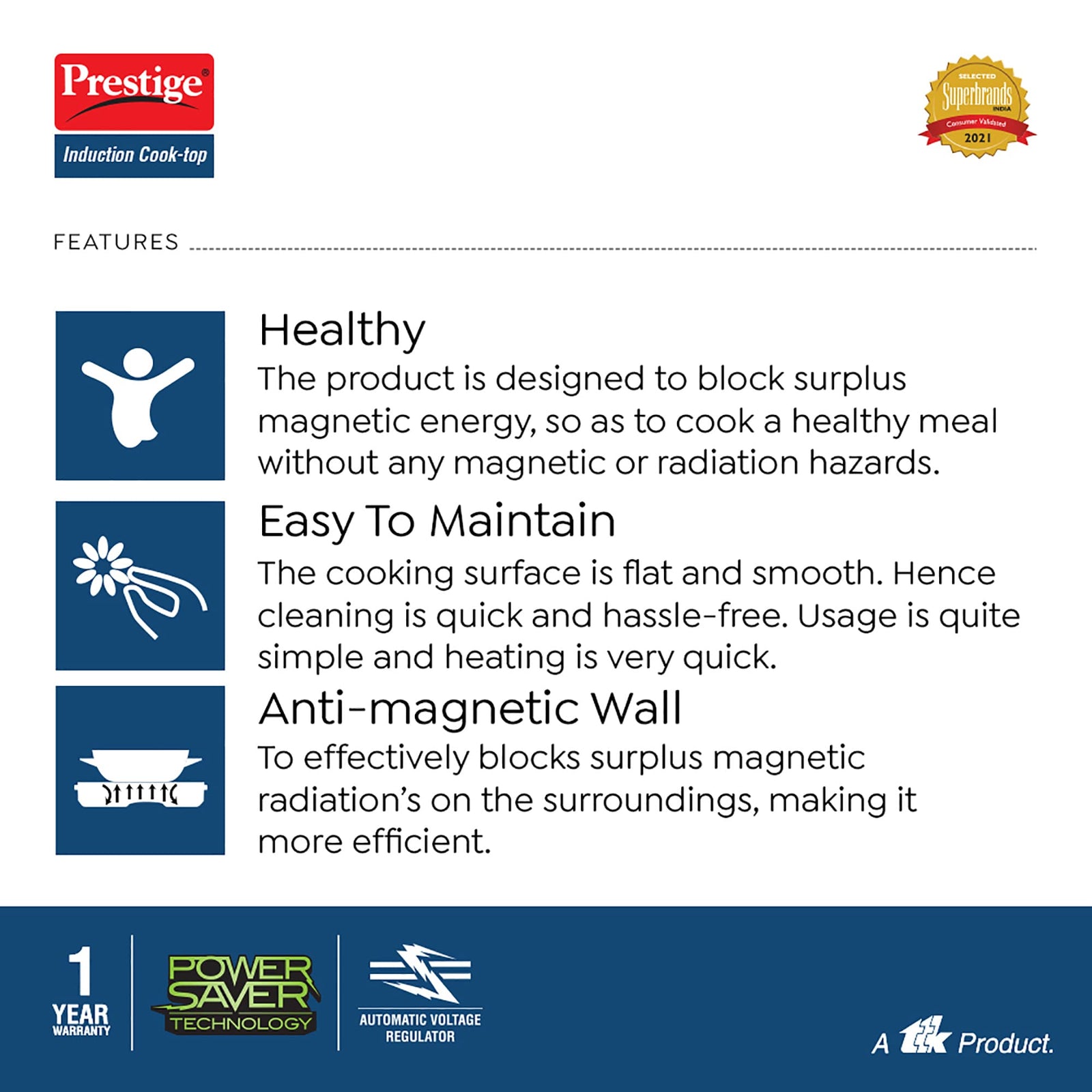 Prestige Xpress 1200W Push Button Induction Cooktop with Roti Dosa Curry Presets