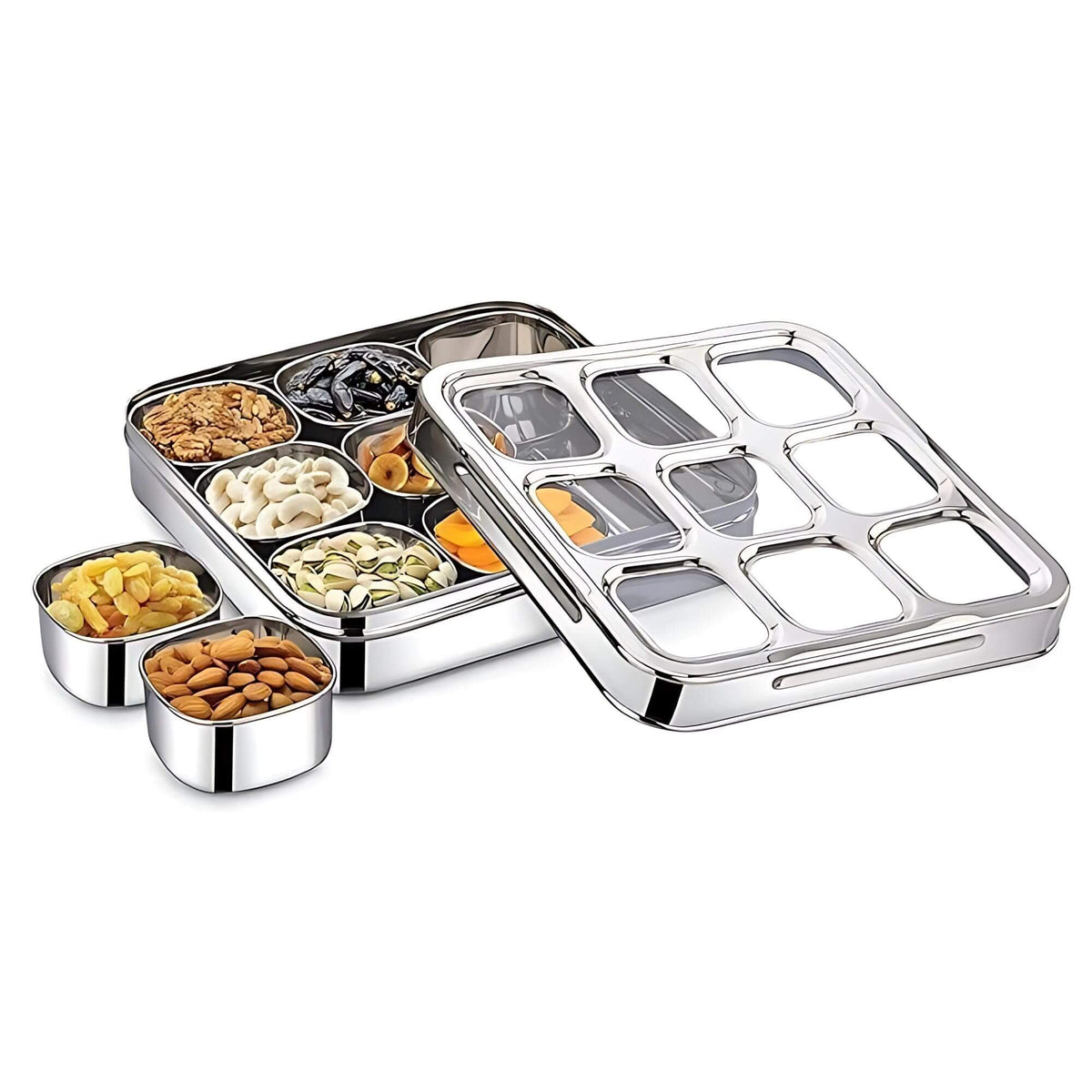 9-in-1 stainless steel masala dani with see-through acrylic lid