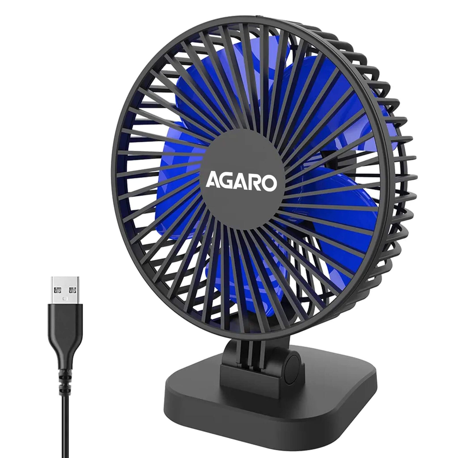 AGARO Breeze 4-Inch USB Desktop Fan in black with adjustable tilt and USB power, ideal for quiet and personalized cooling.