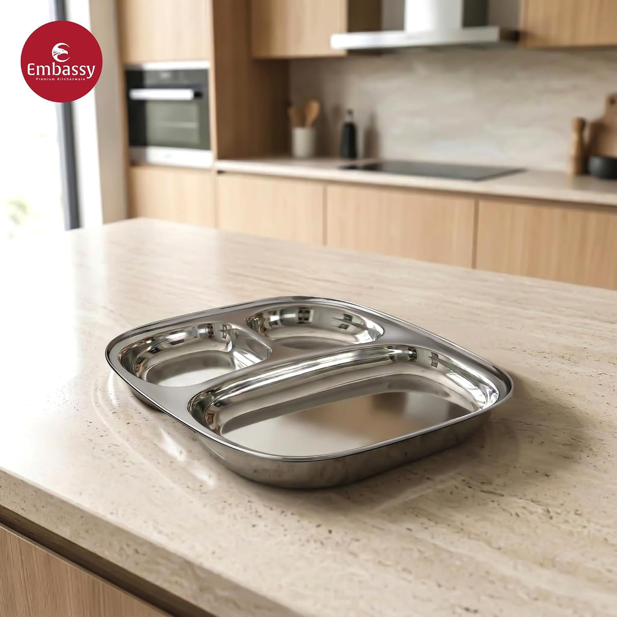 Embassy Dynasty Plate Deluxe 3-Compartment Stainless Steel Plate