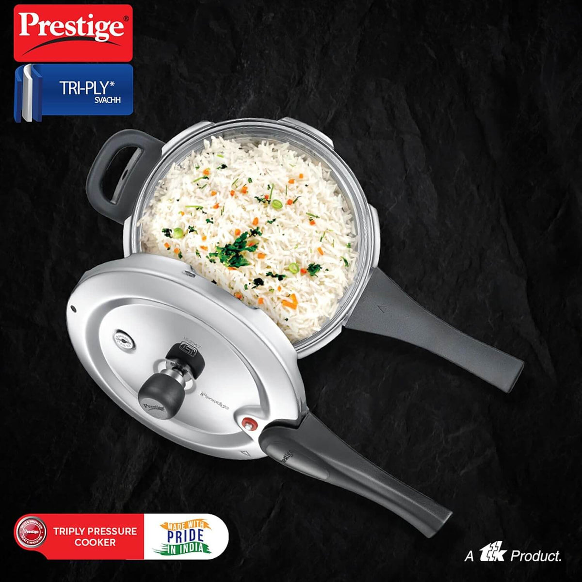 Prestige Svachh Triply Induction Base Outer Lid Pressure Cooker - Deep Lid, Spillage Control, 5-Year Warranty