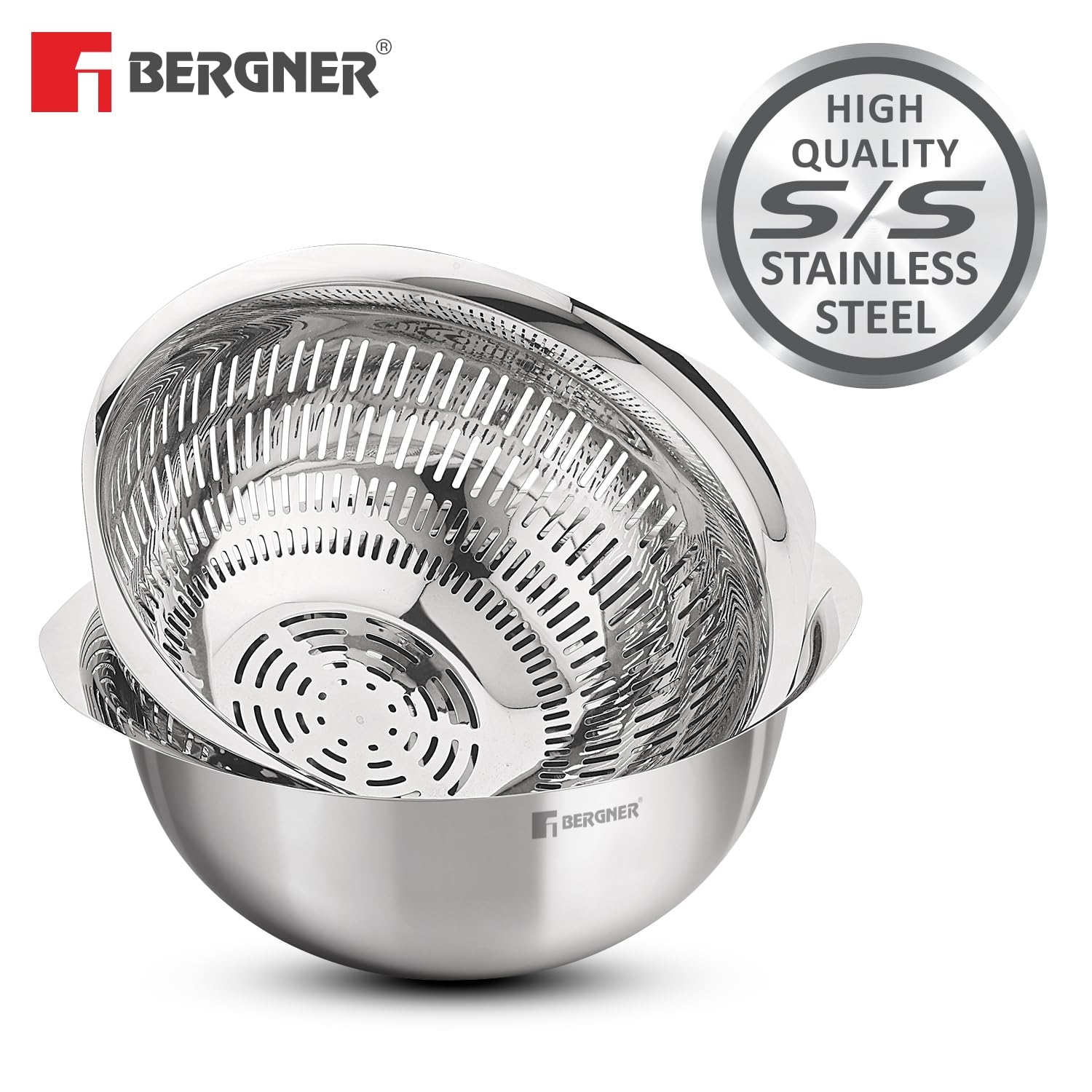 BERGNER 26cm 2-in-1 Stainless Steel Colander Bowl 3.6L