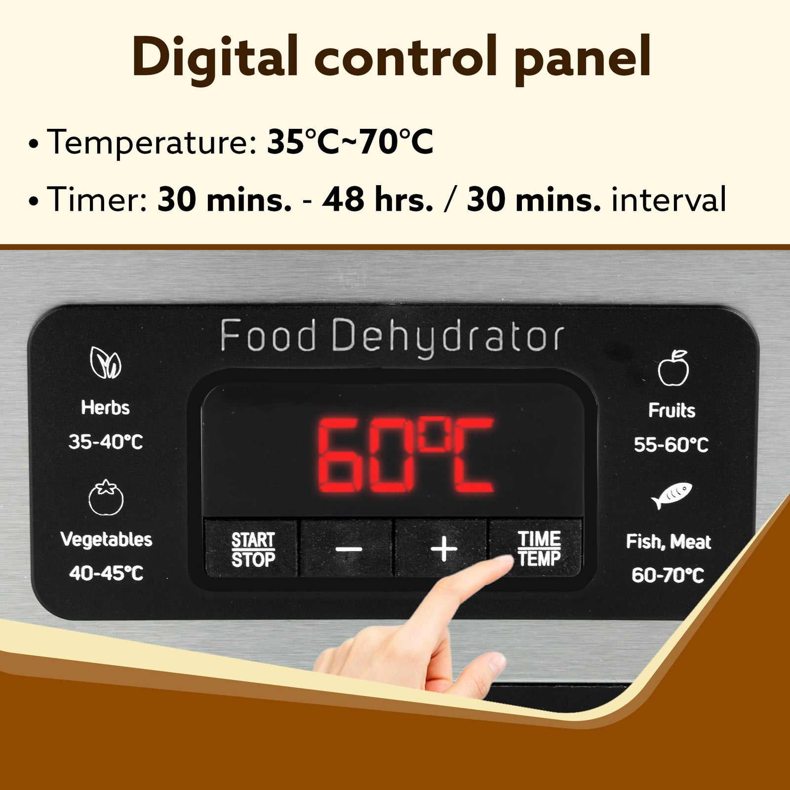 AGARO Regal Food Dehydrator, 5 Stackable Stainless Steel Trays, Digital Adjustable Timer & Temperature Control, Food Preserver Machine with Drying Capacity for Fruits, herbs, Veggies