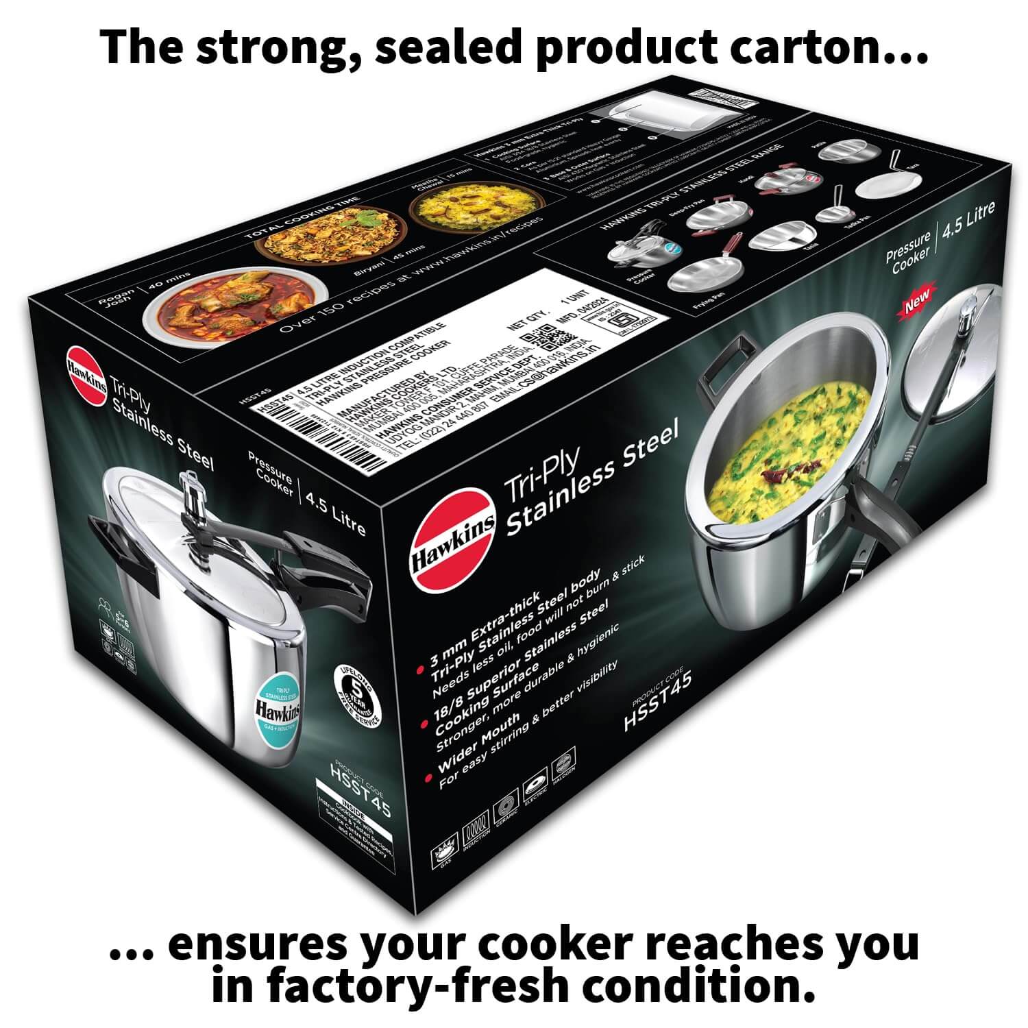 Hawkins Triply Stainless Steel Pressure Cooker - Inner Lid, Induction Compatible with 3mm Extra-Thick Base