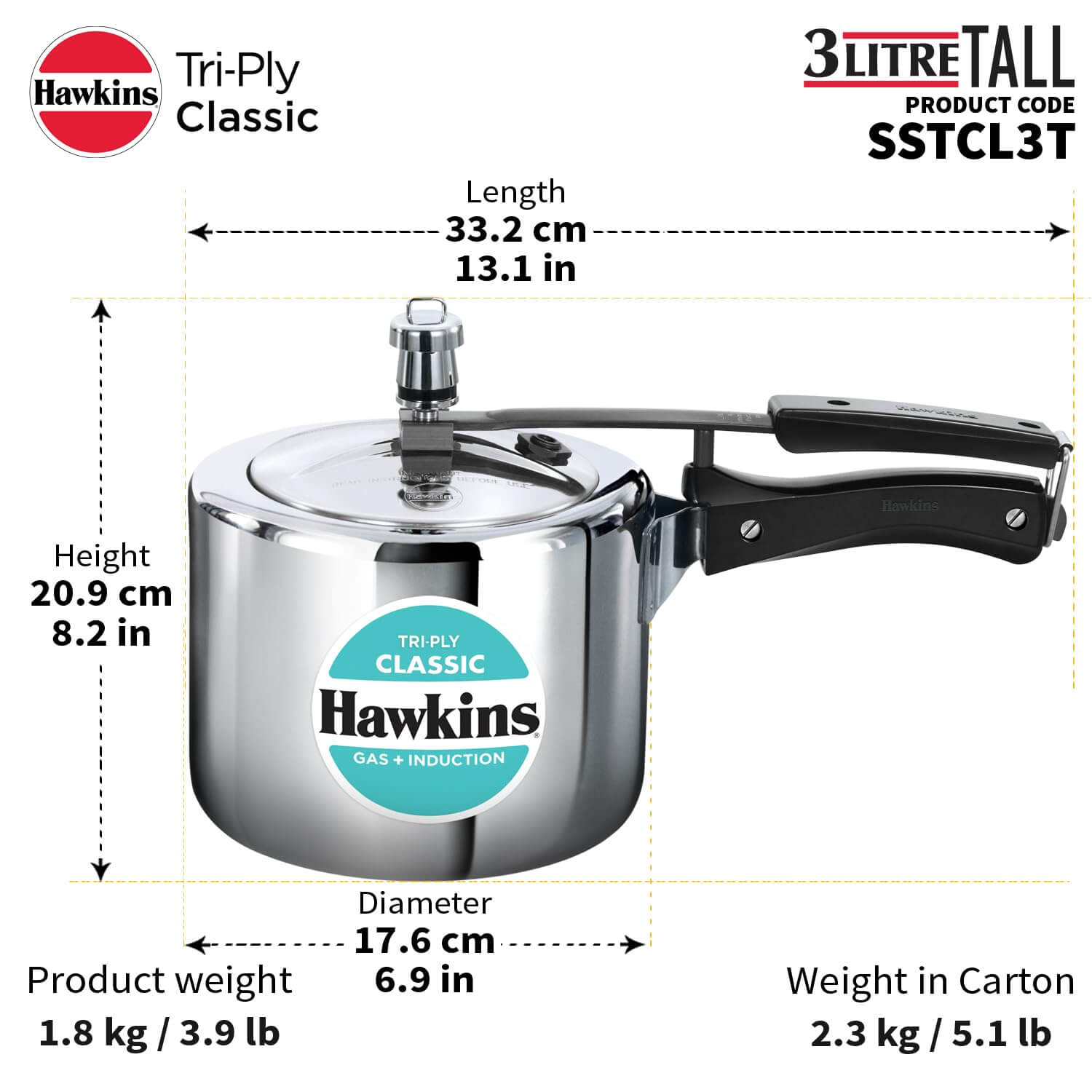 Stainless Steel 3L Hawkins Cooker for Quick & Healthy Meals
