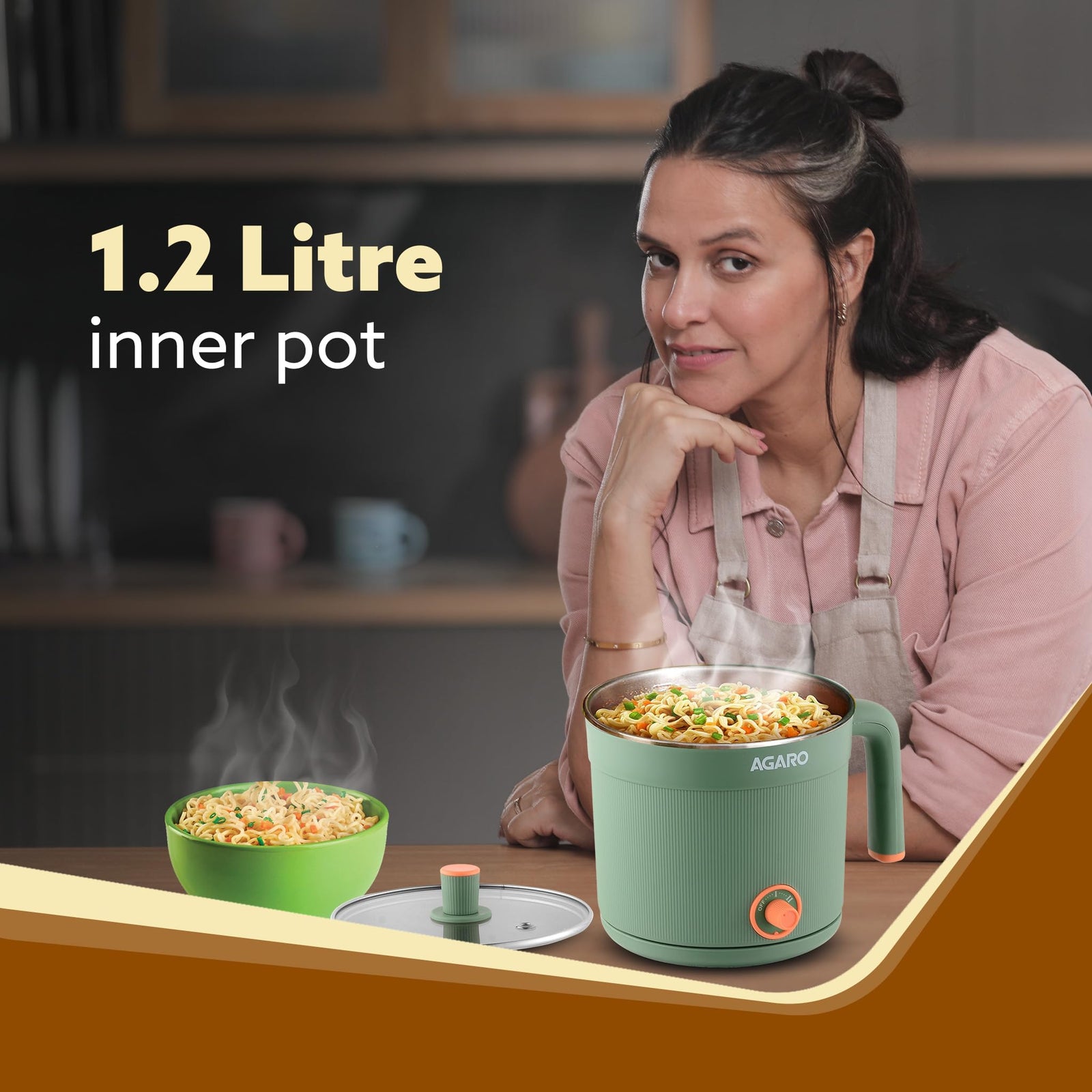 AGARO Regency Multi Cook Kettle With Steamer, 1.2L Inner Pot 600watts