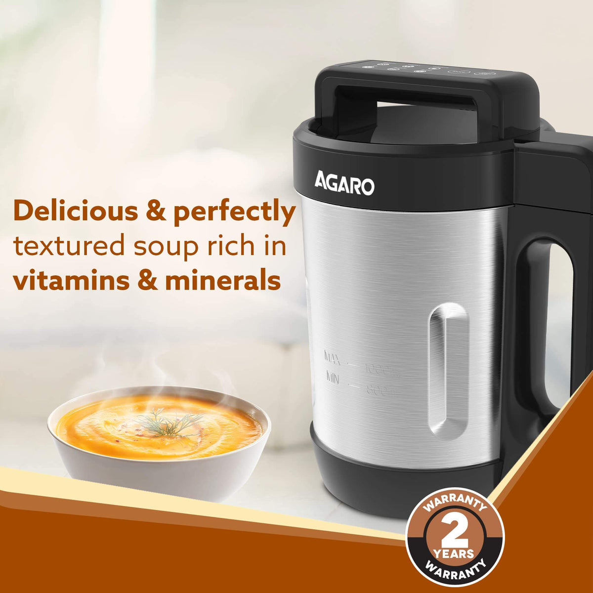 Grey AGARO Elite Soup Maker with stainless steel blades and copper motor