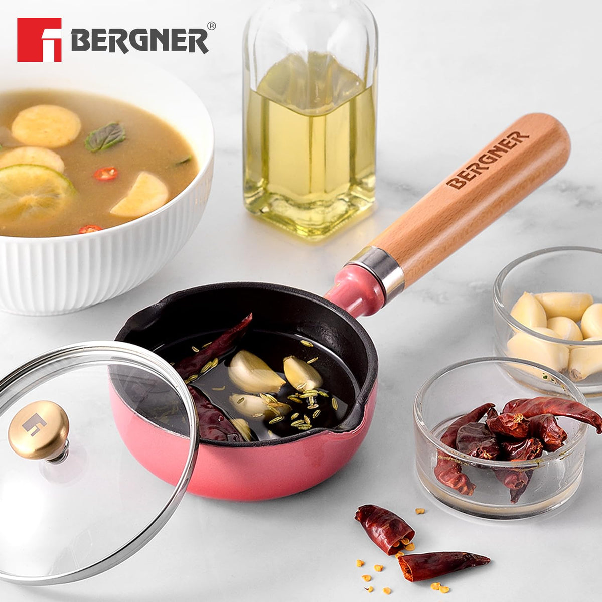 Bergner Excalibur 200ml tadka pan with PFAS-free enamel non-stick coating for healthy Indian cooking
