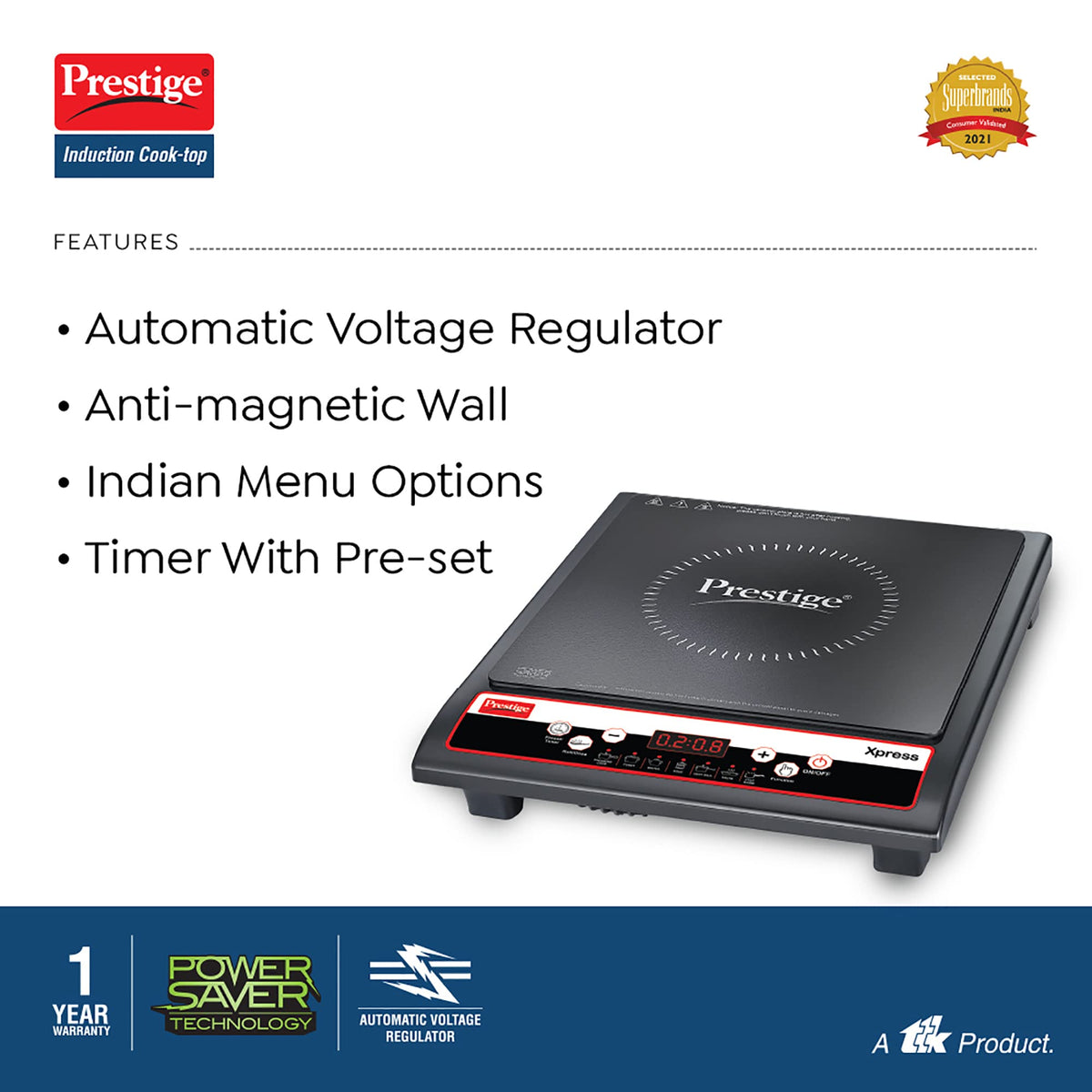 Prestige Xpress Induction Cooktop Ceramic Glass Plate 1200 Watt Black Colour